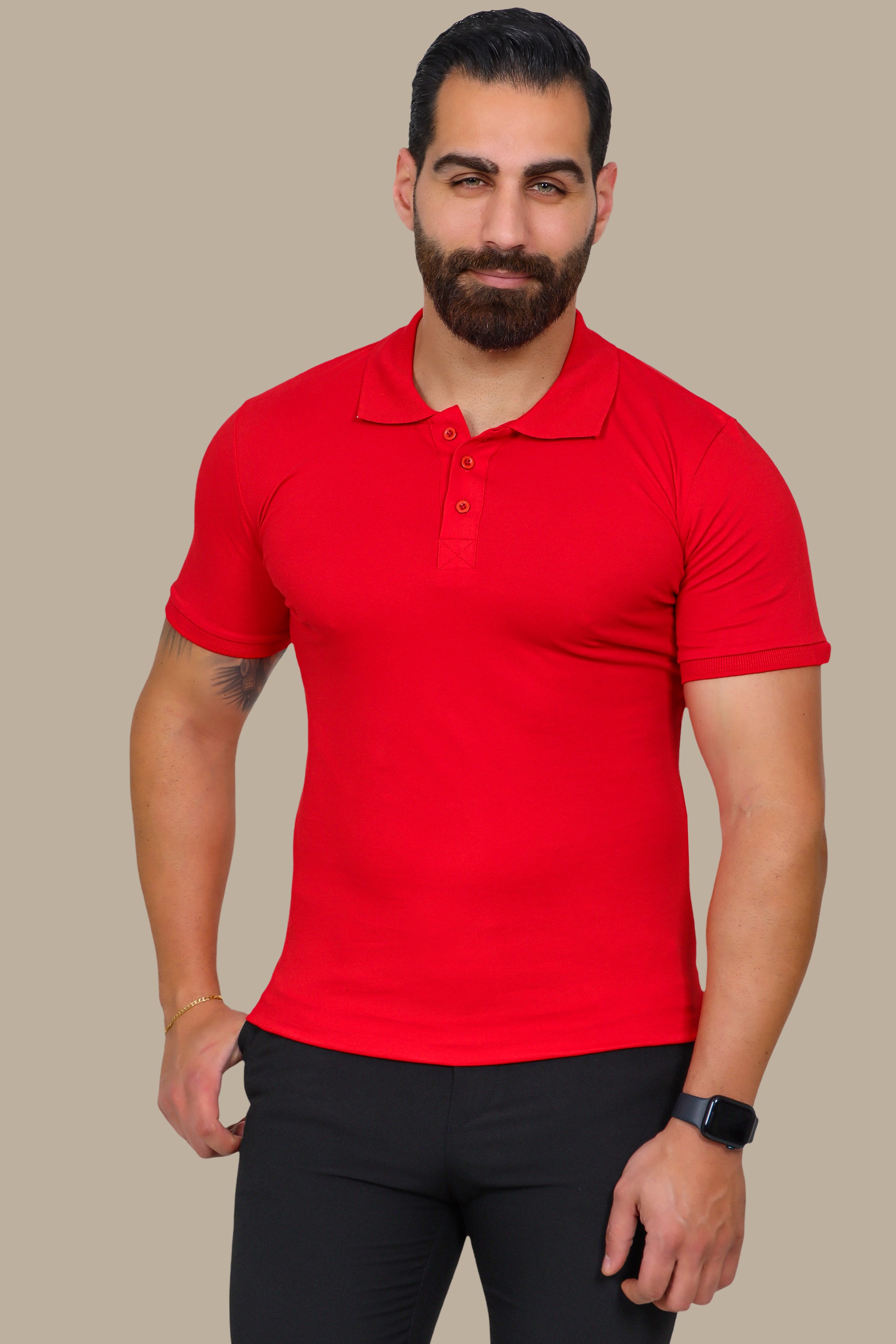 Red Basic Plain Polo Shirt