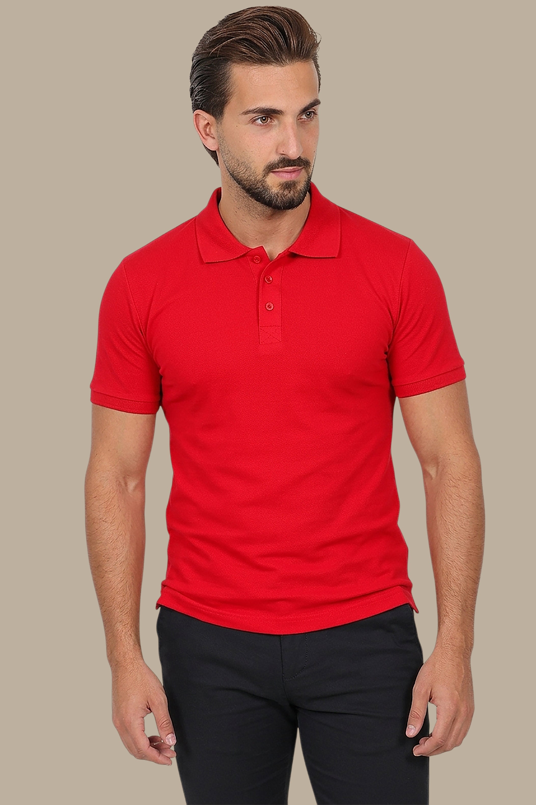 Red Basic Plain Polo Shirt