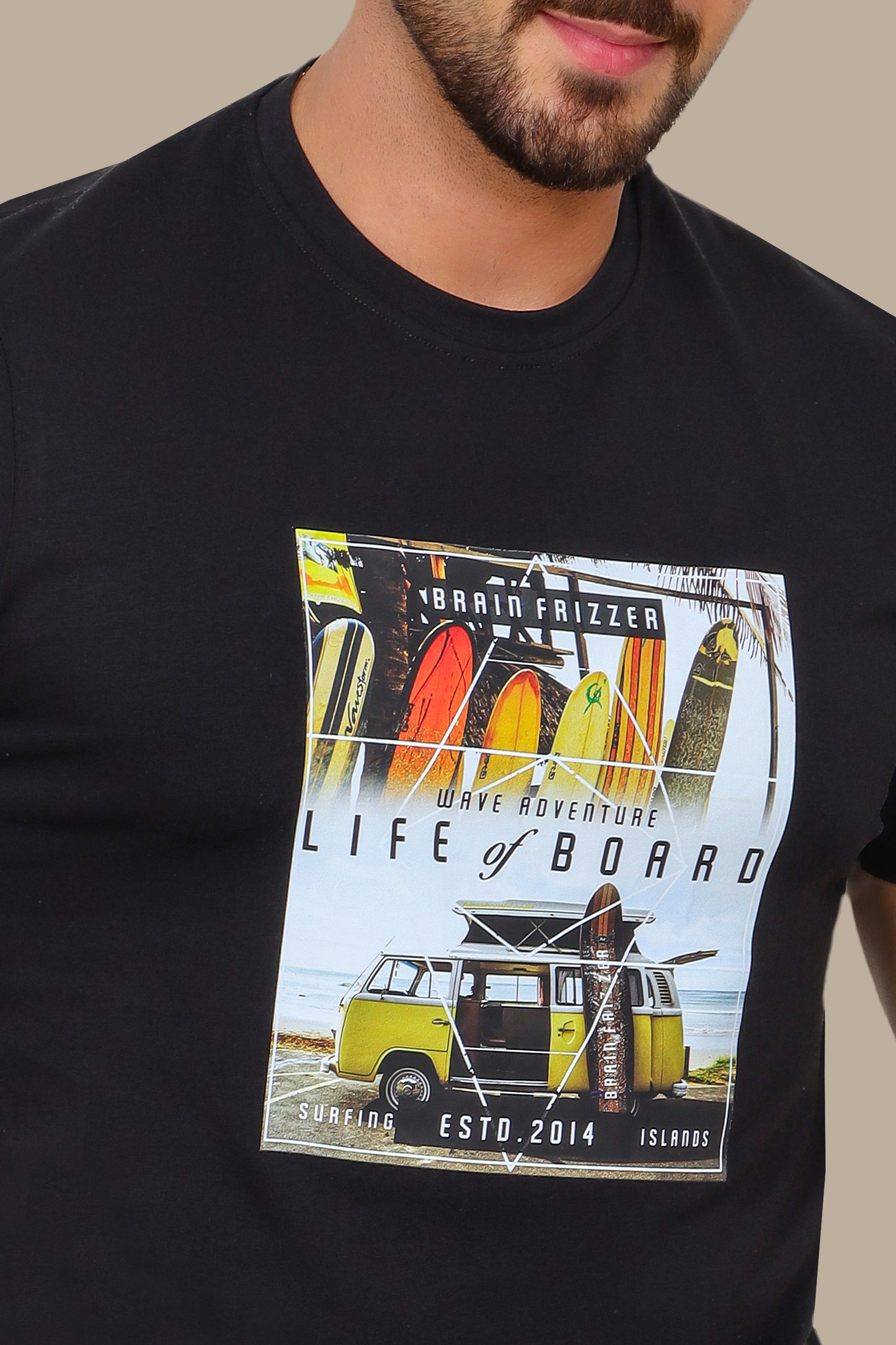 T-Shirt with Life of Board Print and Surf Van Graphic