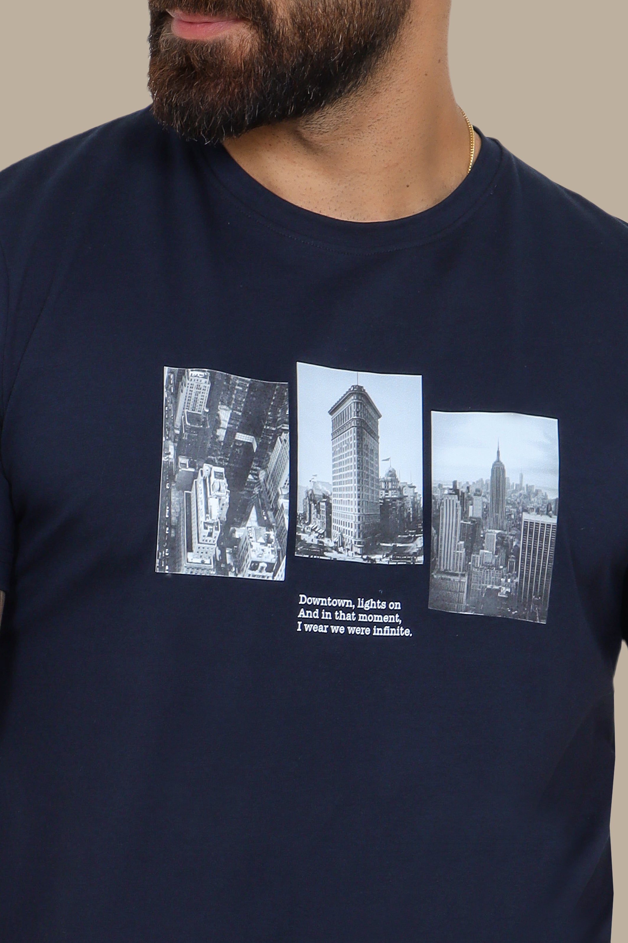 Navy T-Shirt with NY Downtown Print