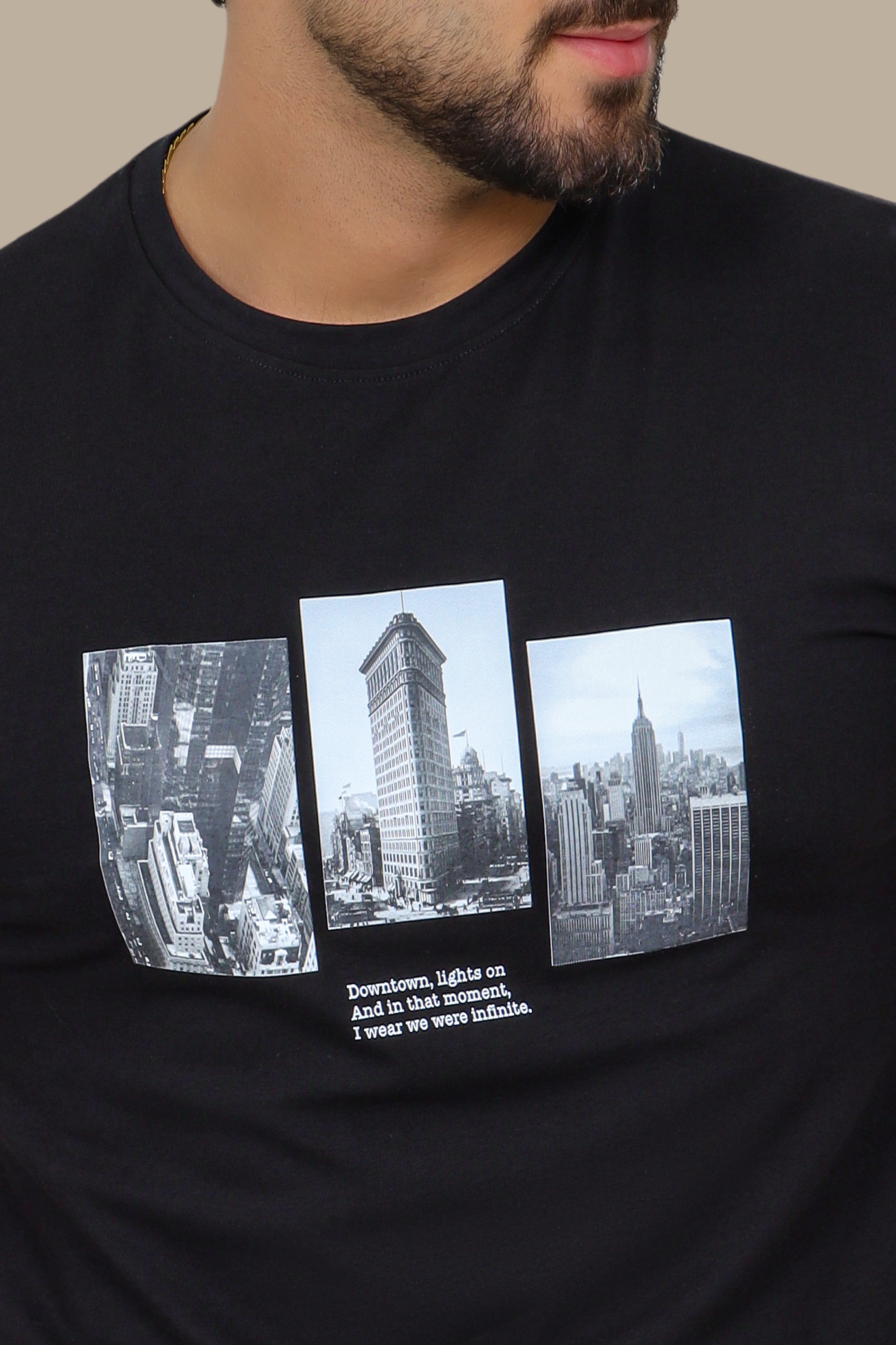 Black T-Shirt with NY Downtown Print