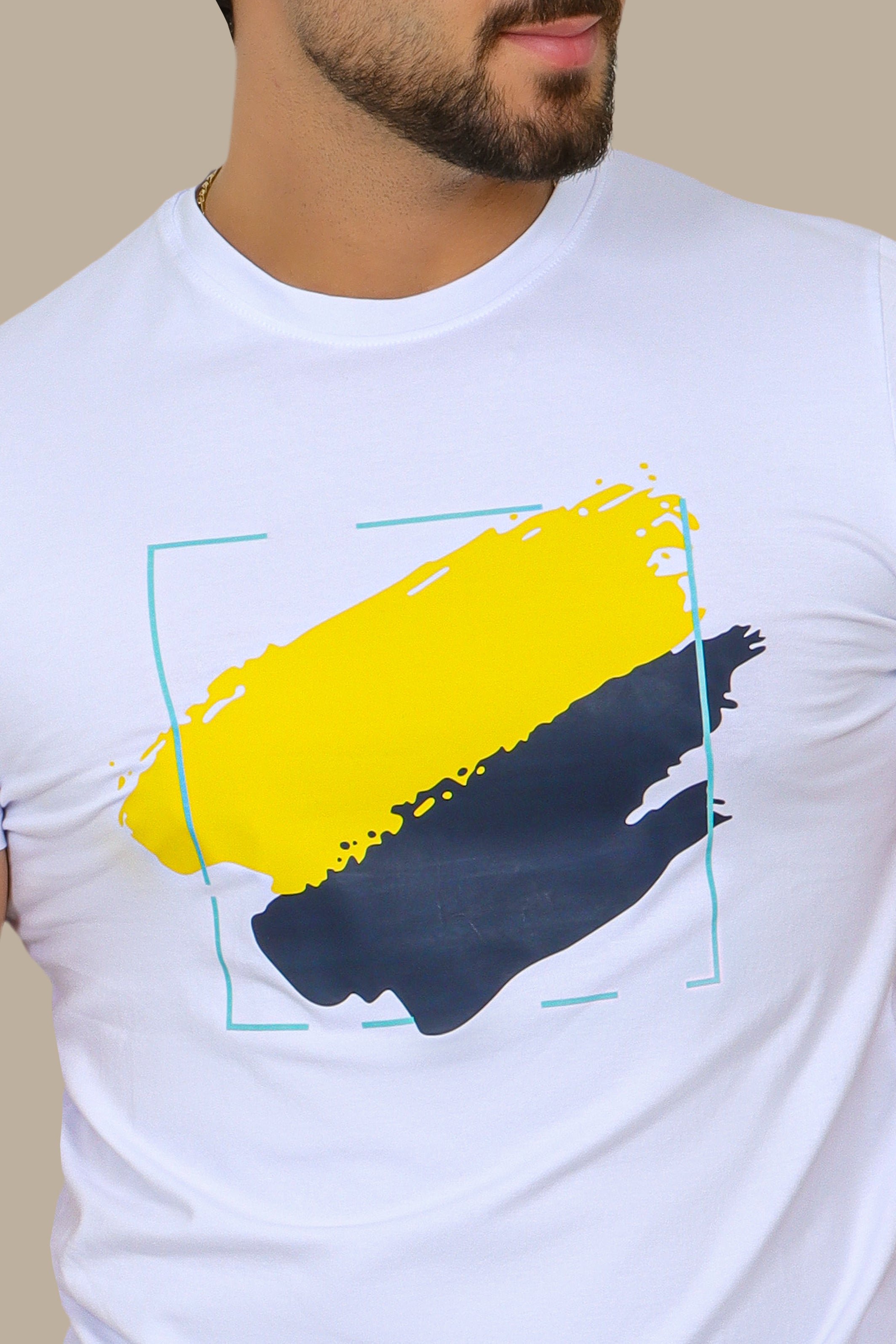 White T-Shirt with Square Paint Print