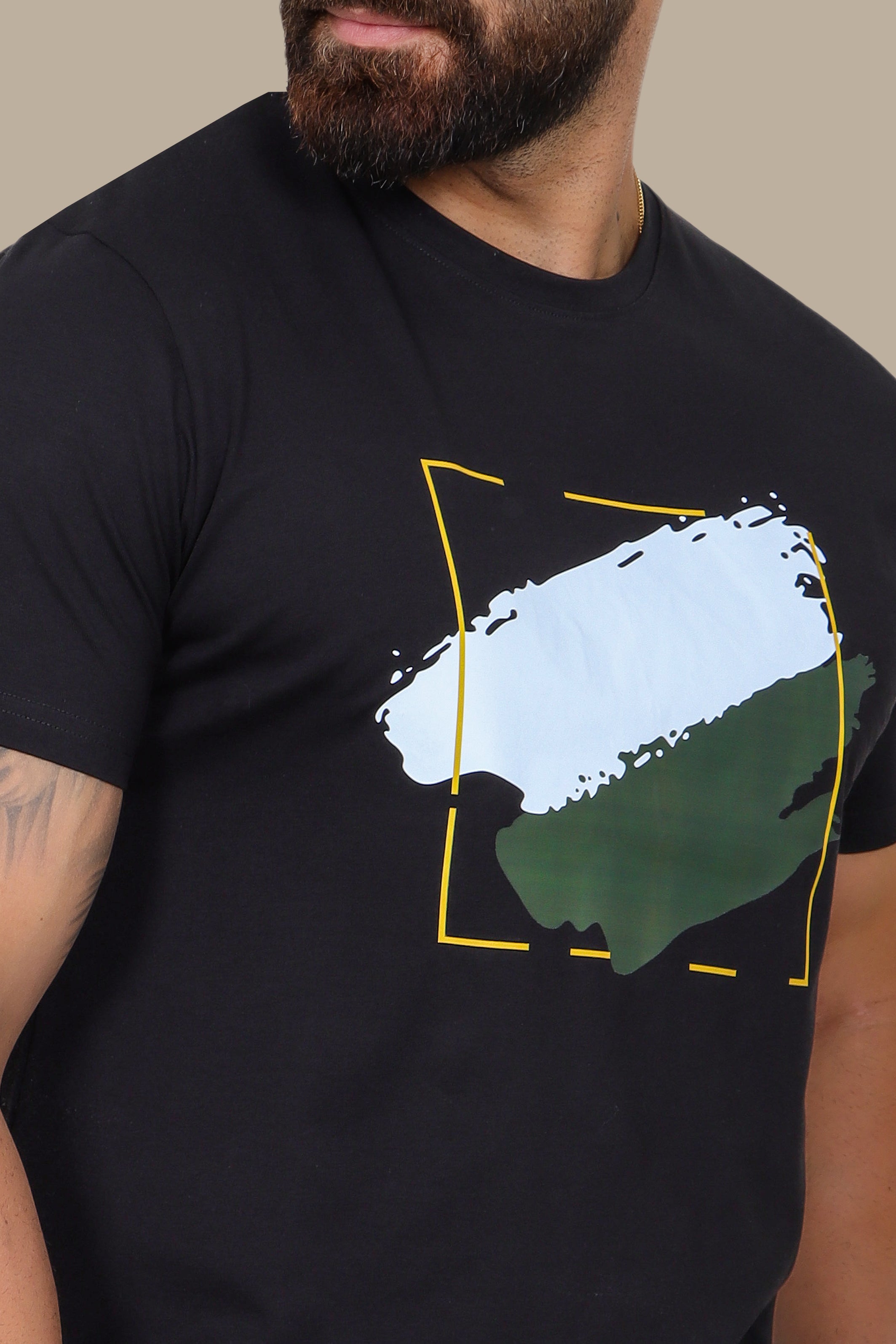 Black T-Shirt with Square Paint Print