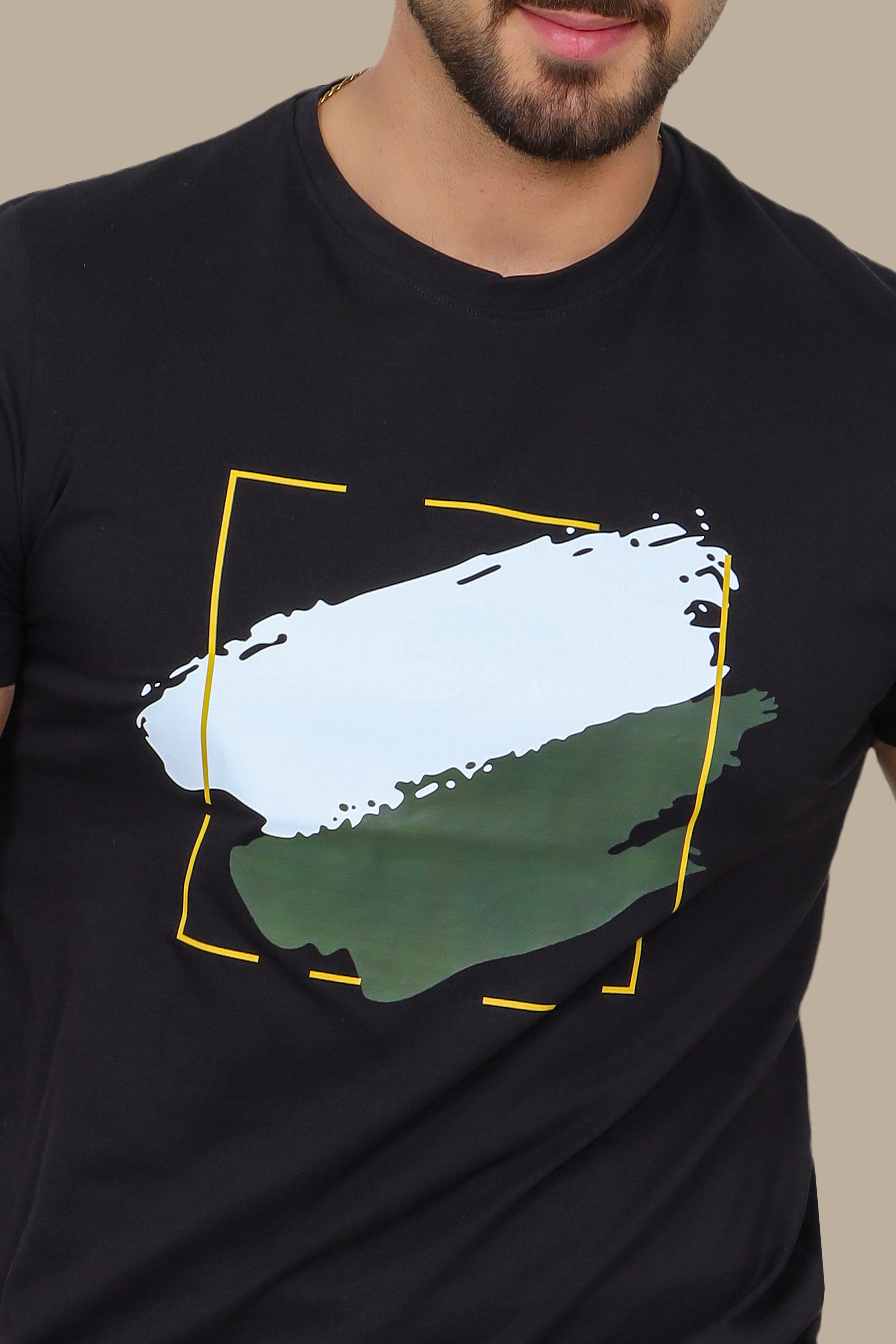 Black T-Shirt with Square Paint Print