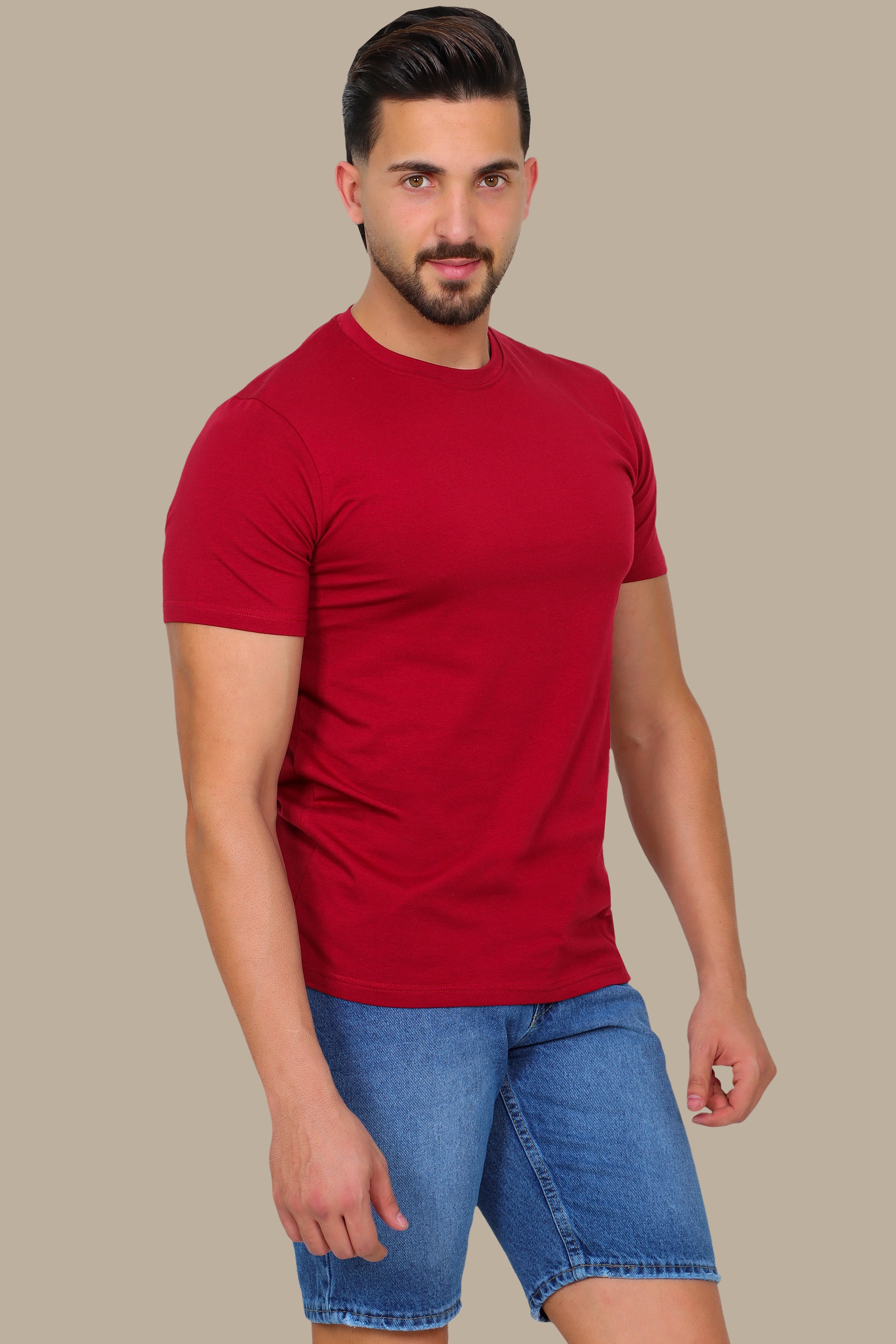 Burgundy Basic Round Neck T-Shirt