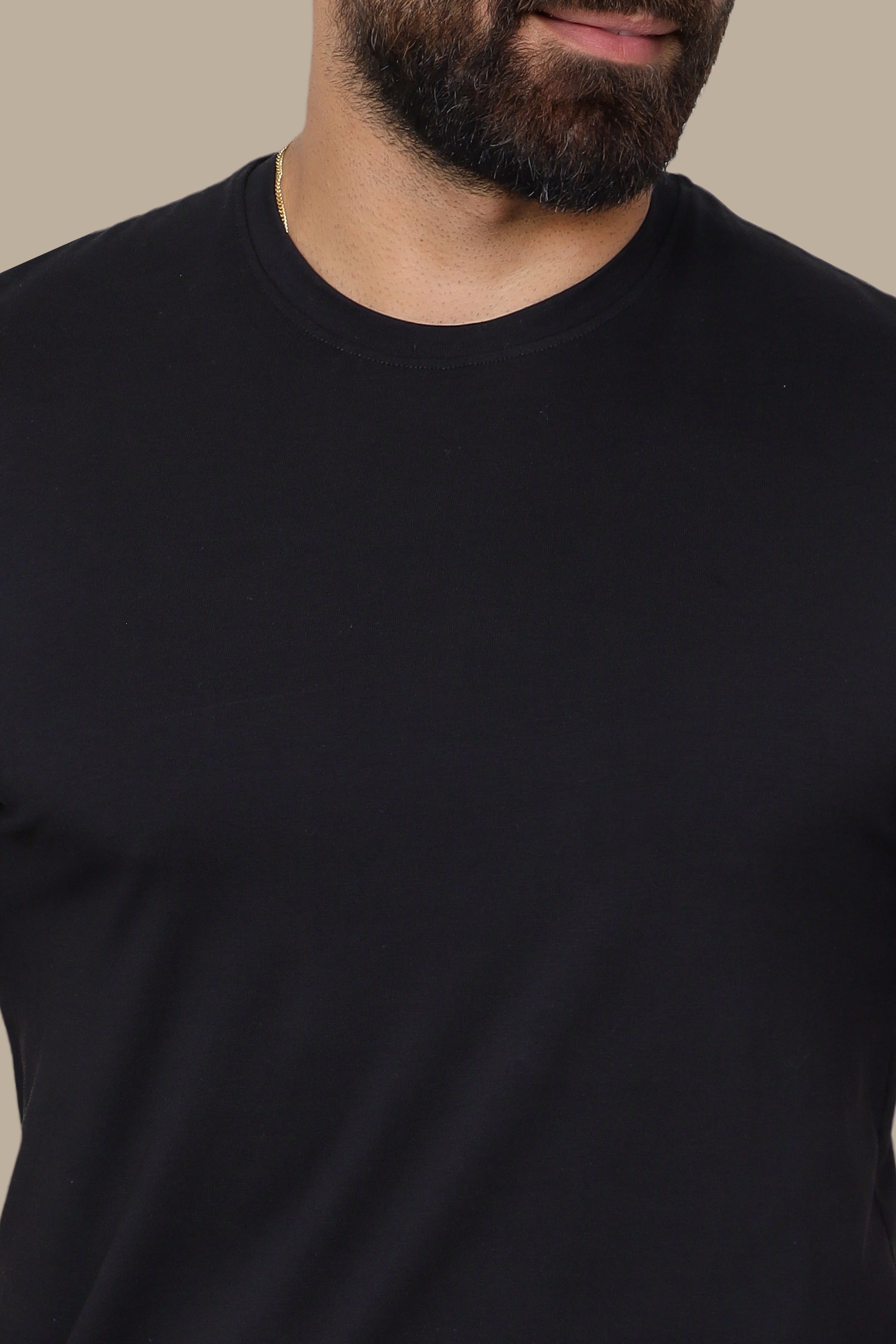 Noir Essence: Black Basic Round Neck T-Shirt