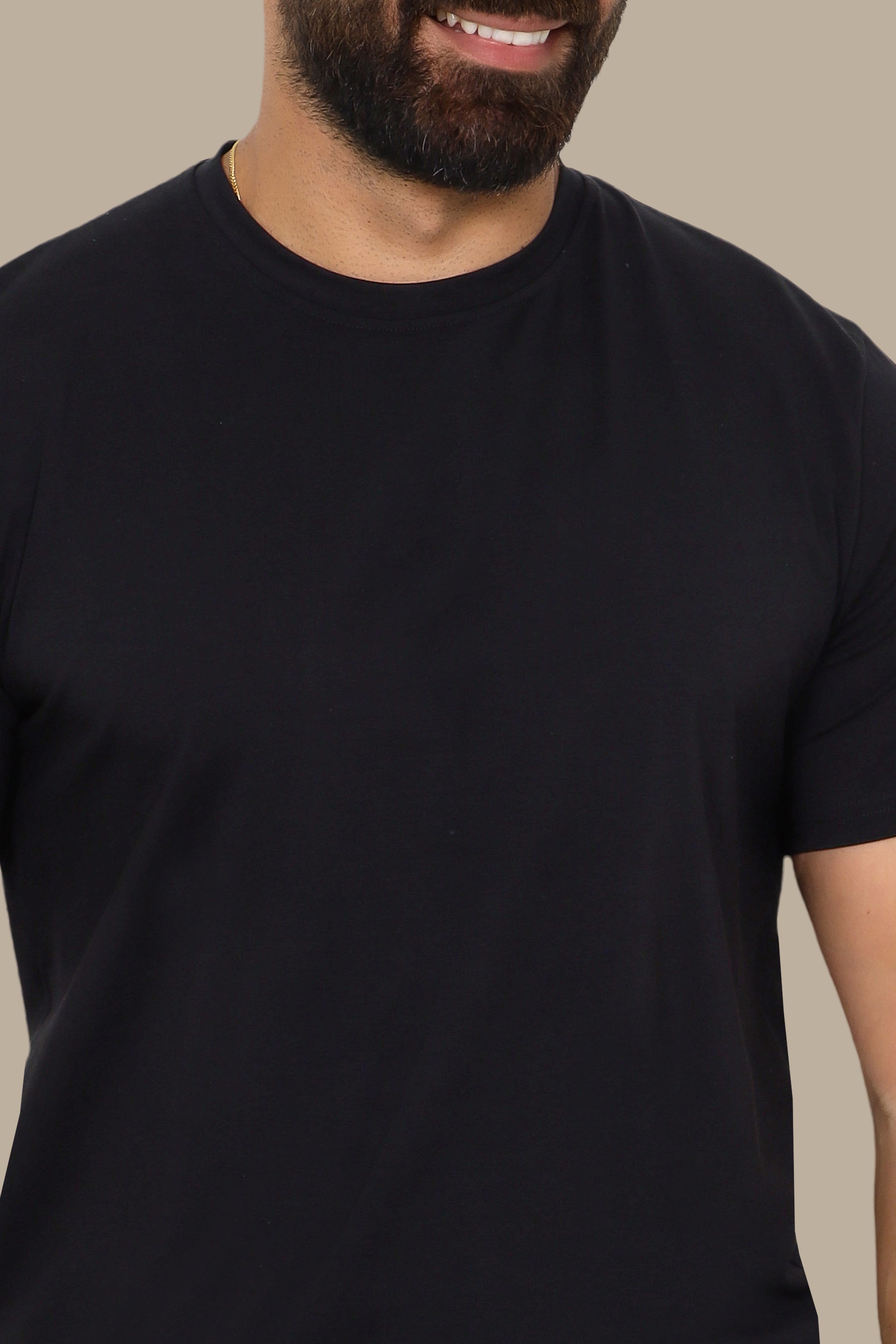 Noir Essence: Black Basic Round Neck T-Shirt