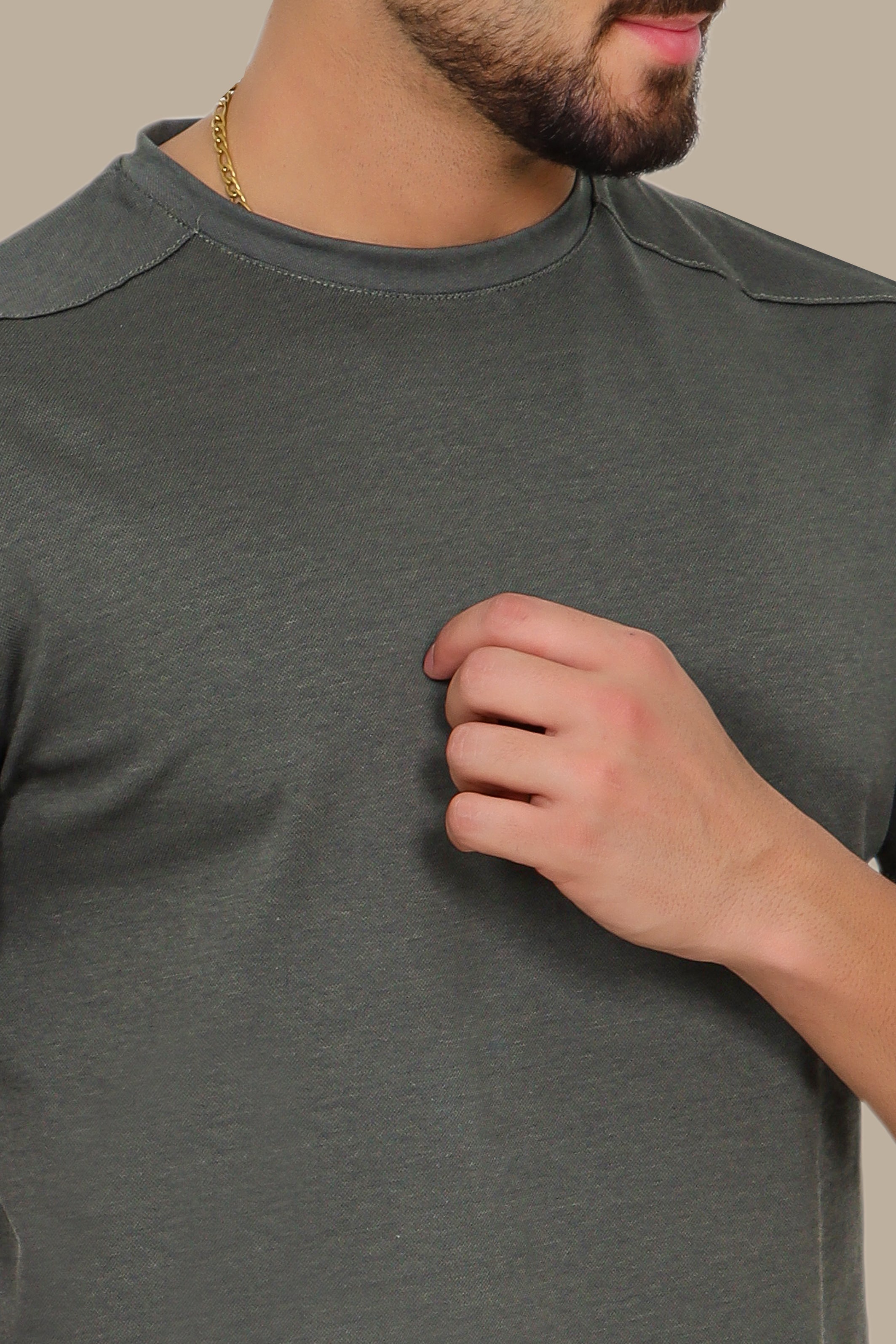 Khaki Oxford Piquet T-Shirt