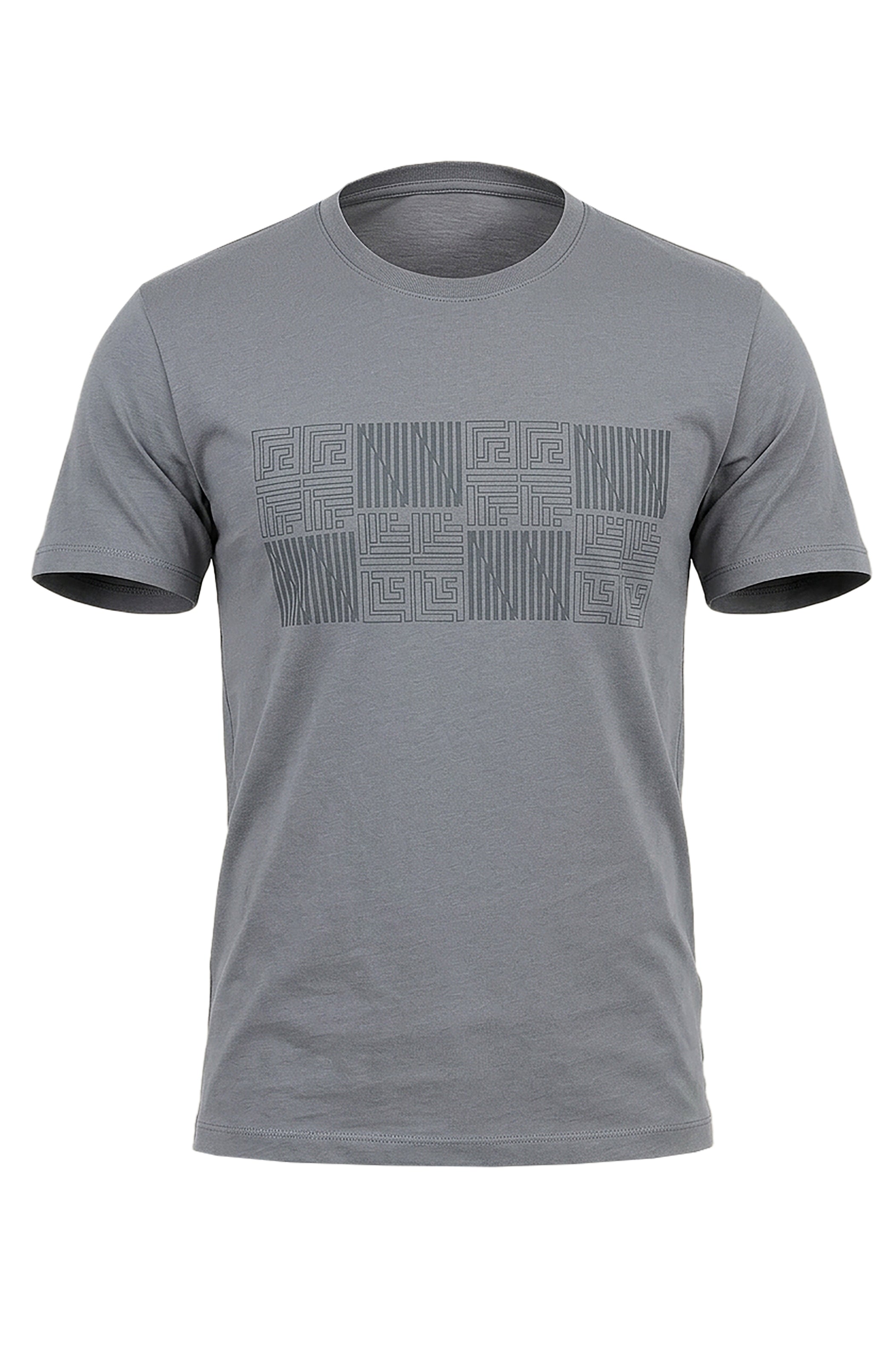 Grey T-Shirt with Geometric Squares