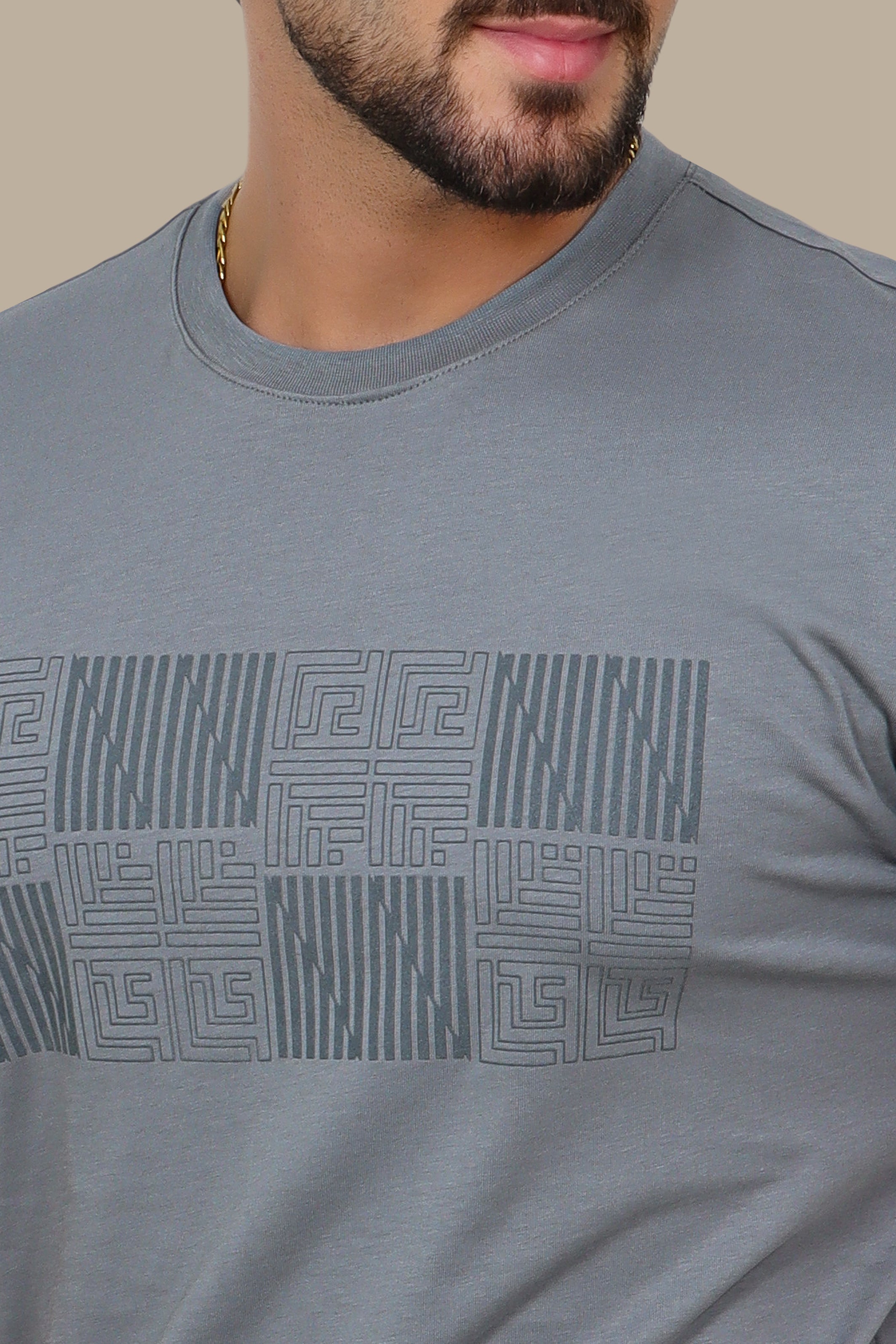 Grey T-Shirt with Geometric Squares