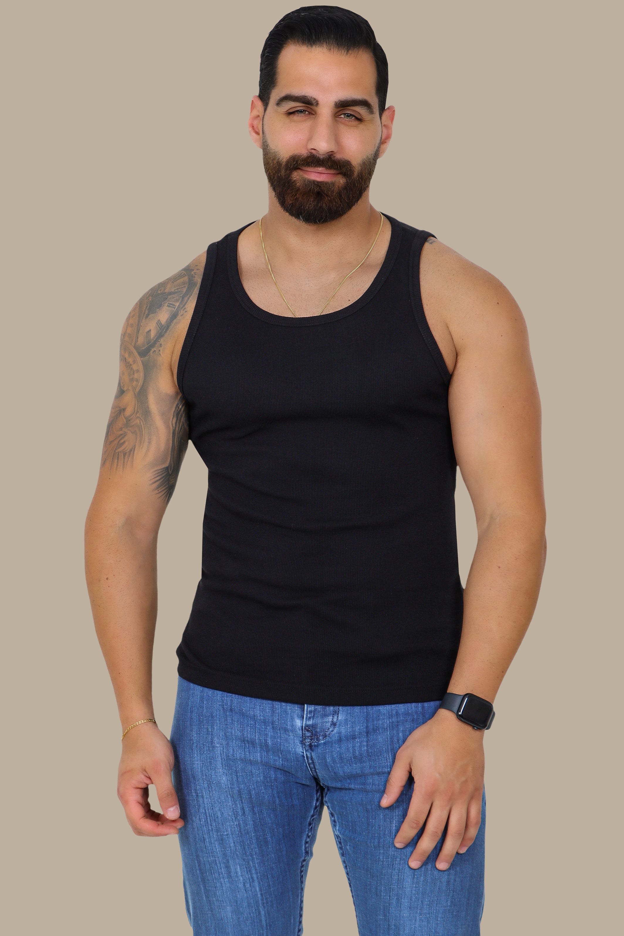 Black Ribbed Basic I-Shirt