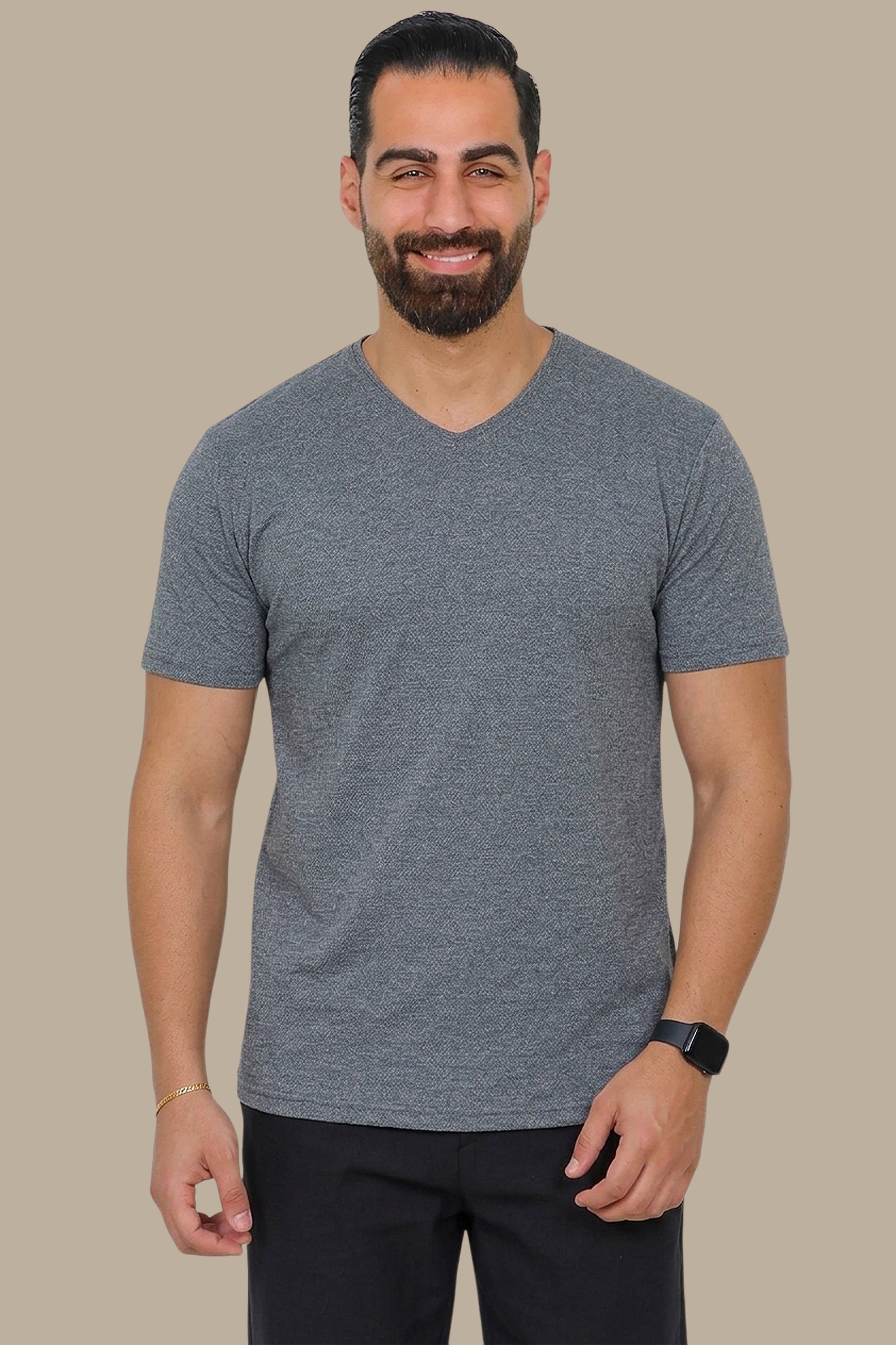 Grey Bubble Pattern V-Neck T-Shirt