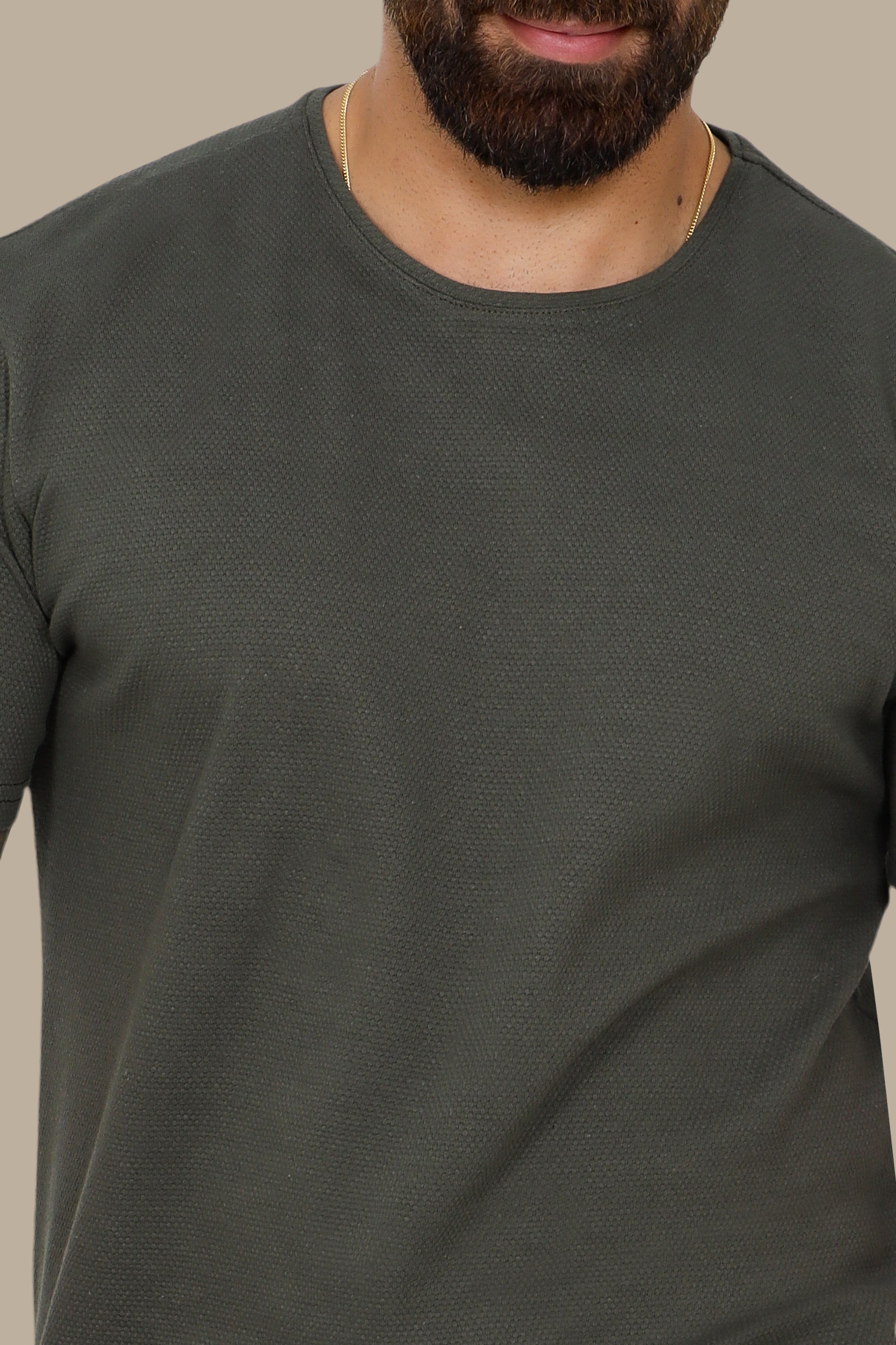 Khaki T-Shirt with Bubble Pattern and Round Neck