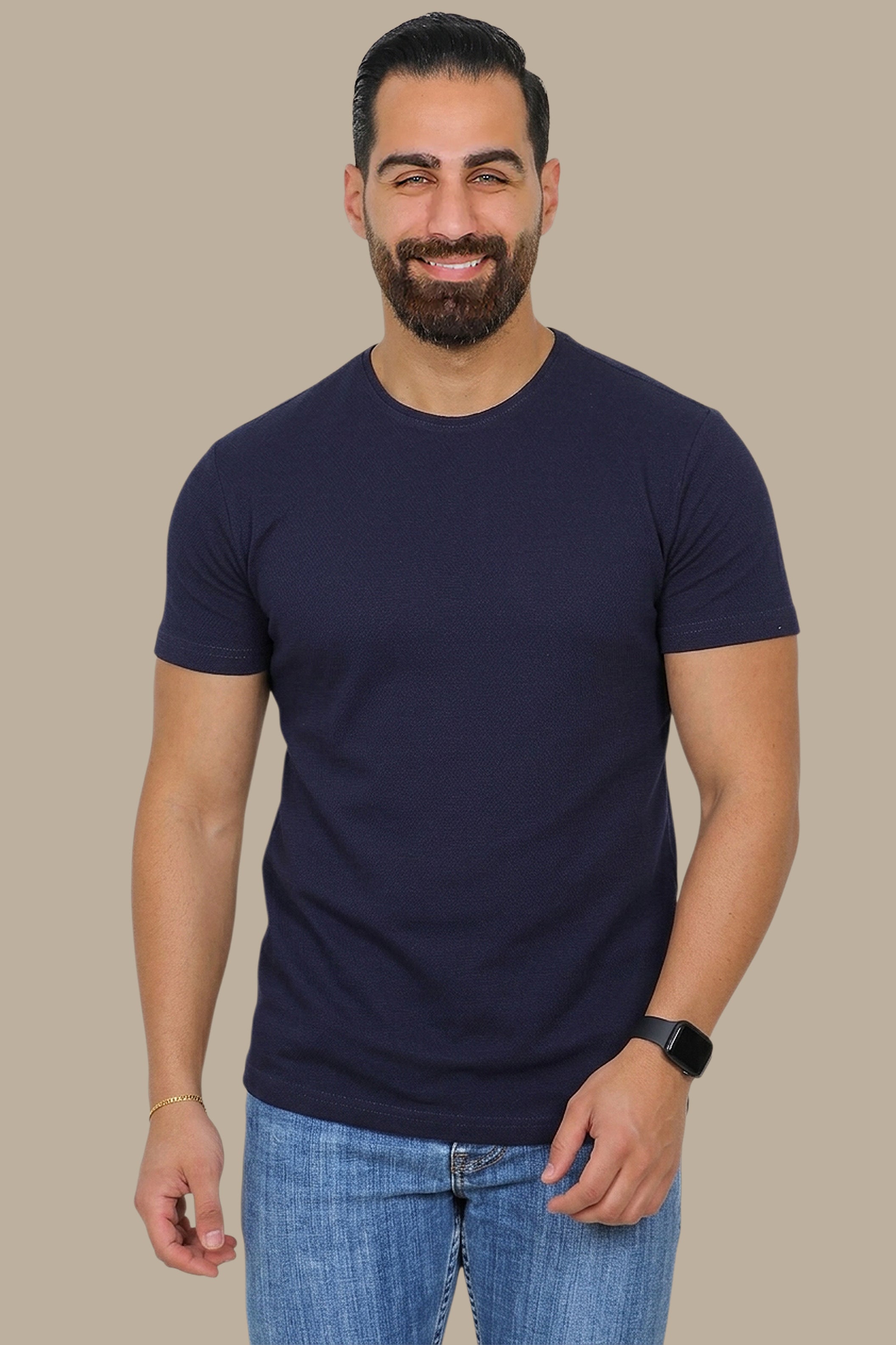Navy Bubble Pattern Round Neck T-Shirt