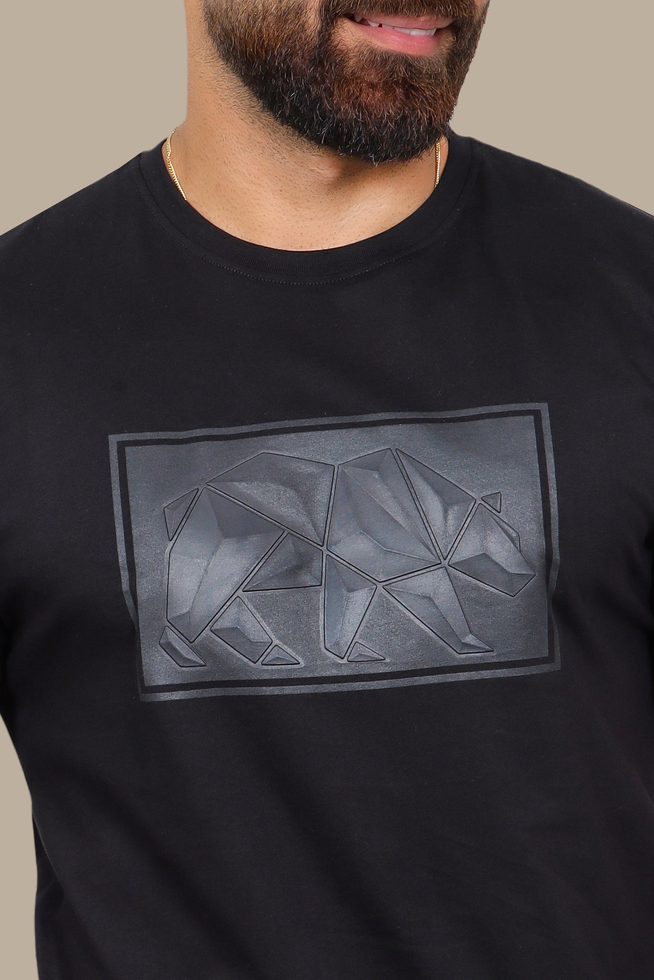 Black T-Shirt with Geometric Bear Print