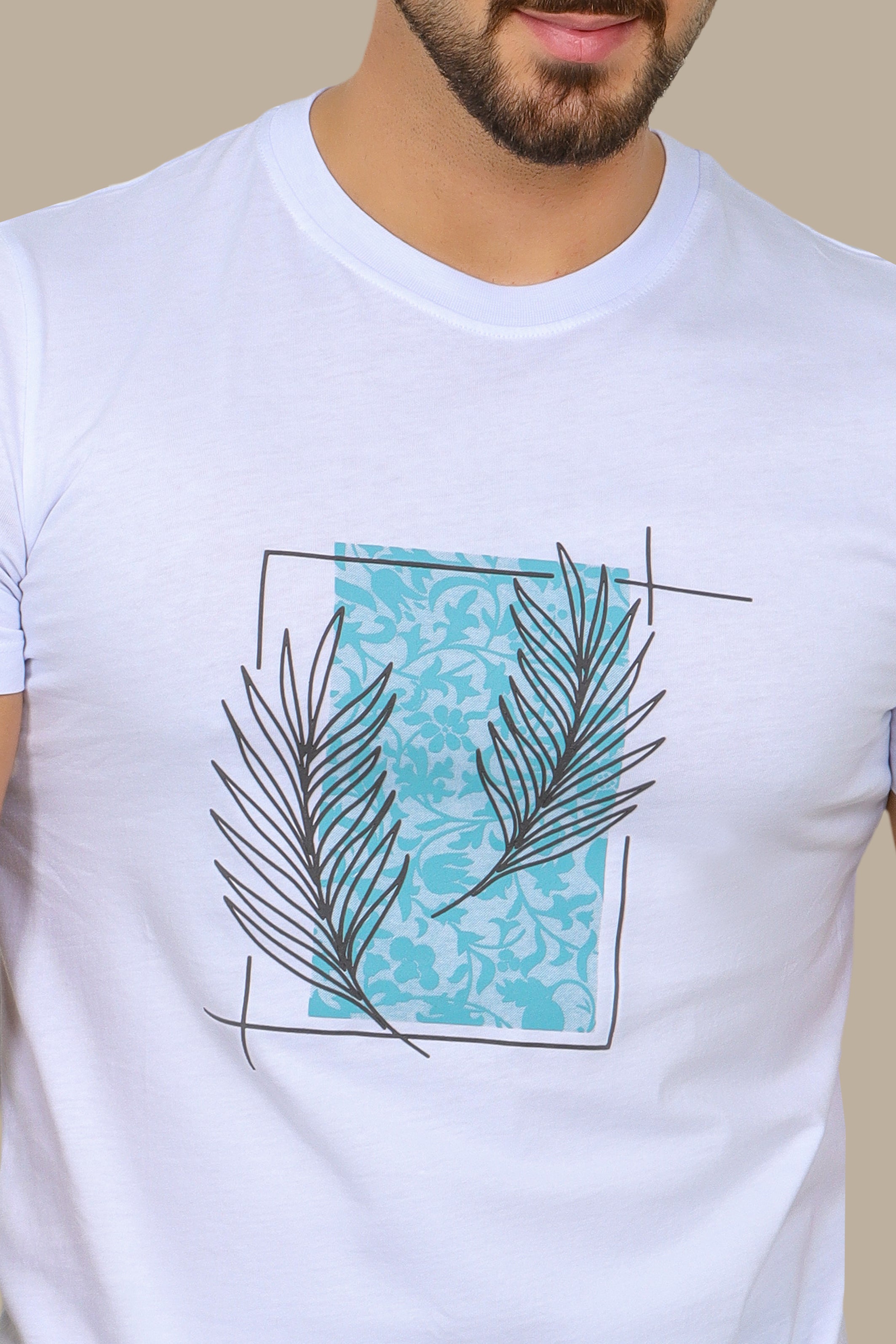 White Leaf Print T-Shirt