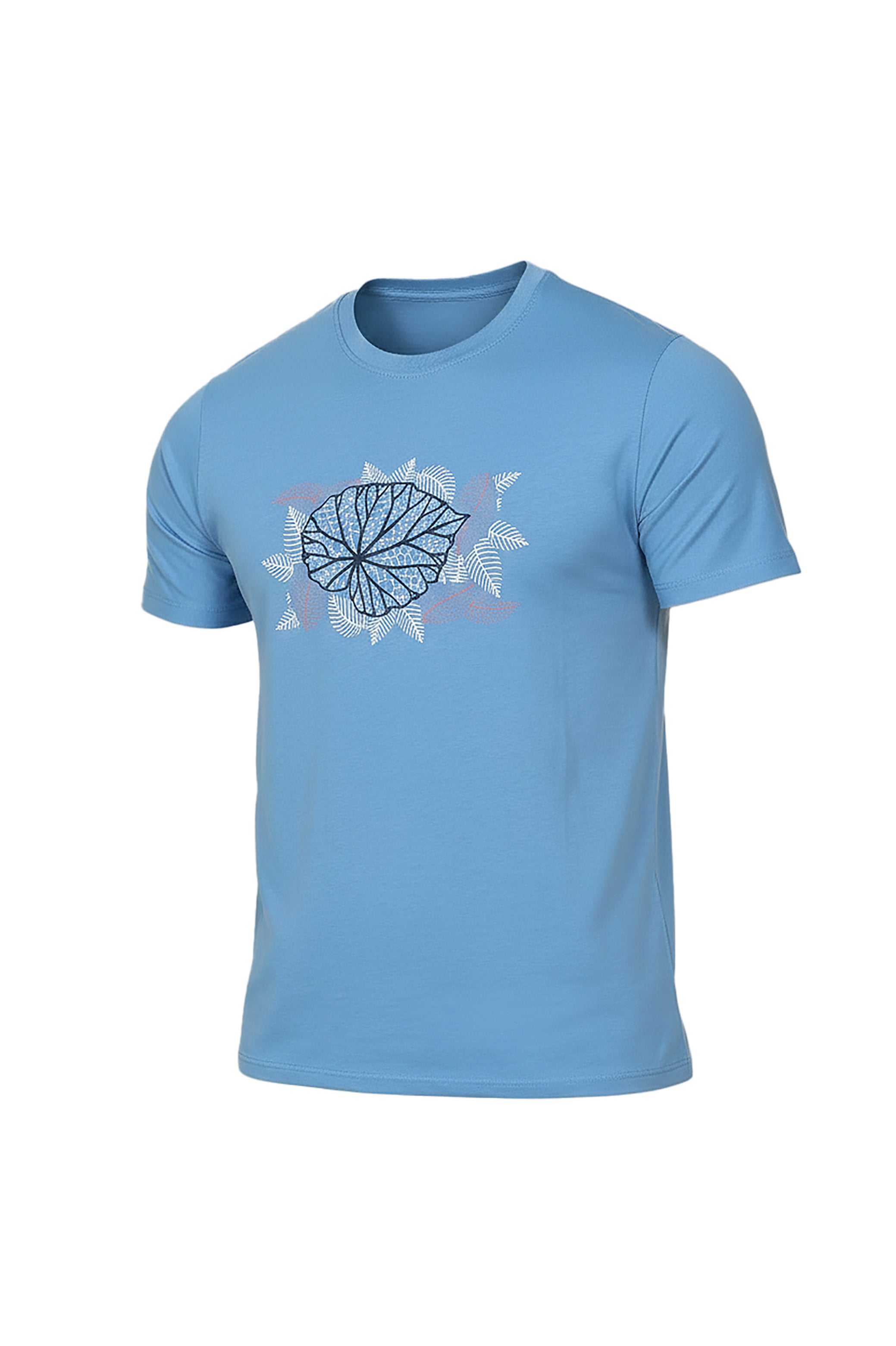 Light Blue T-Shirt with One Large Leaf Print