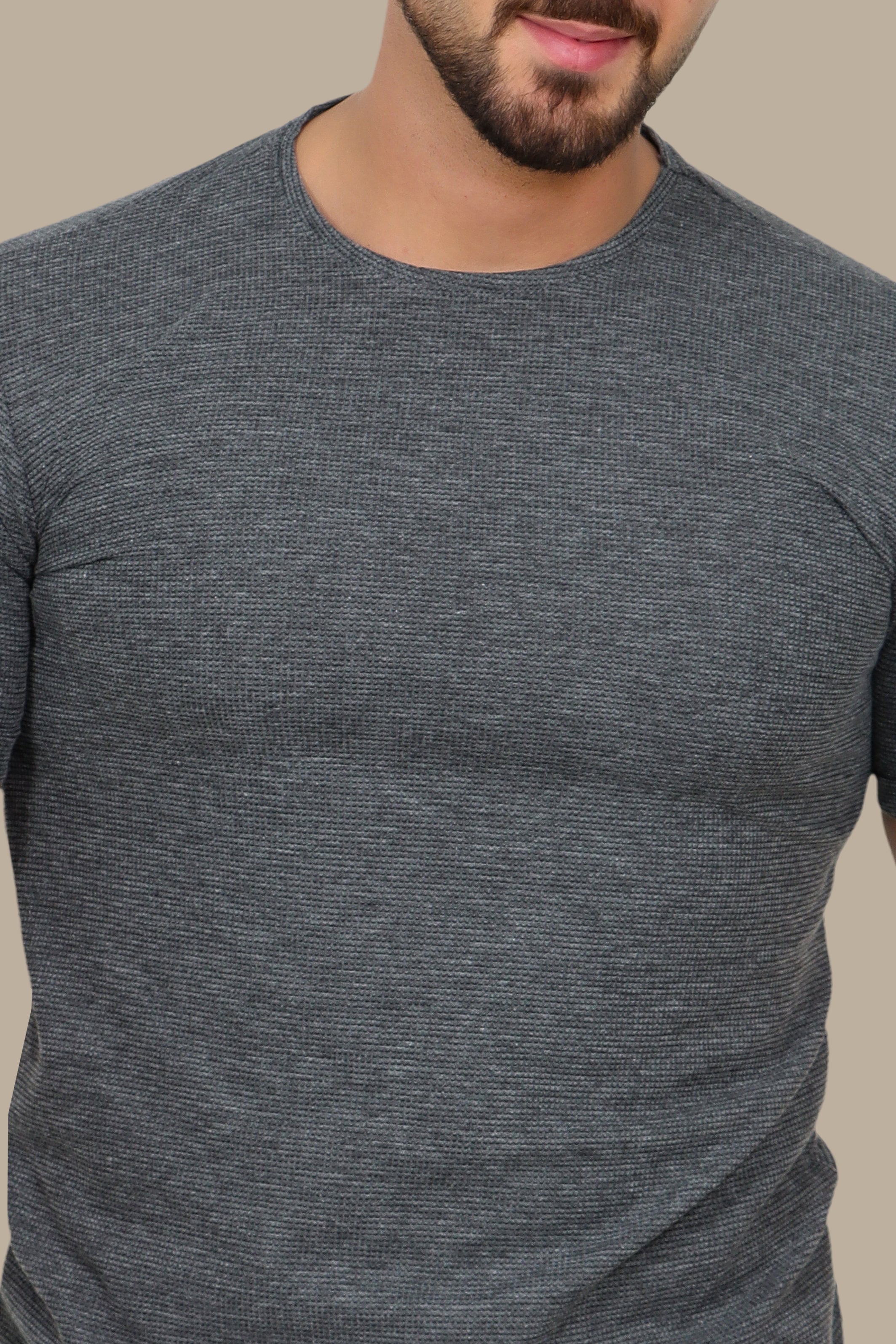 Grey Structured Round Neck T-Shirt