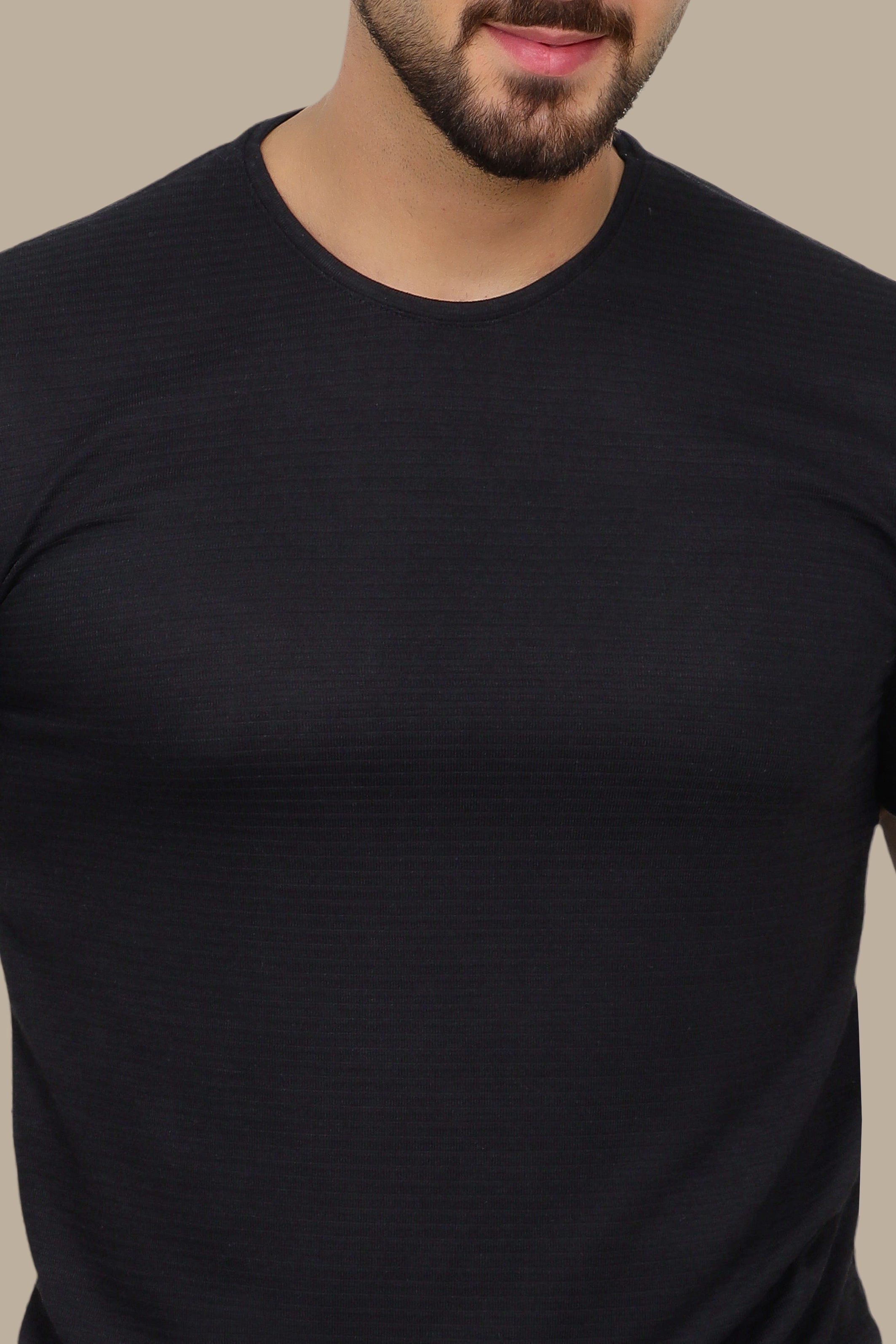 Black Ribbed Short Sleeve T-Shirt