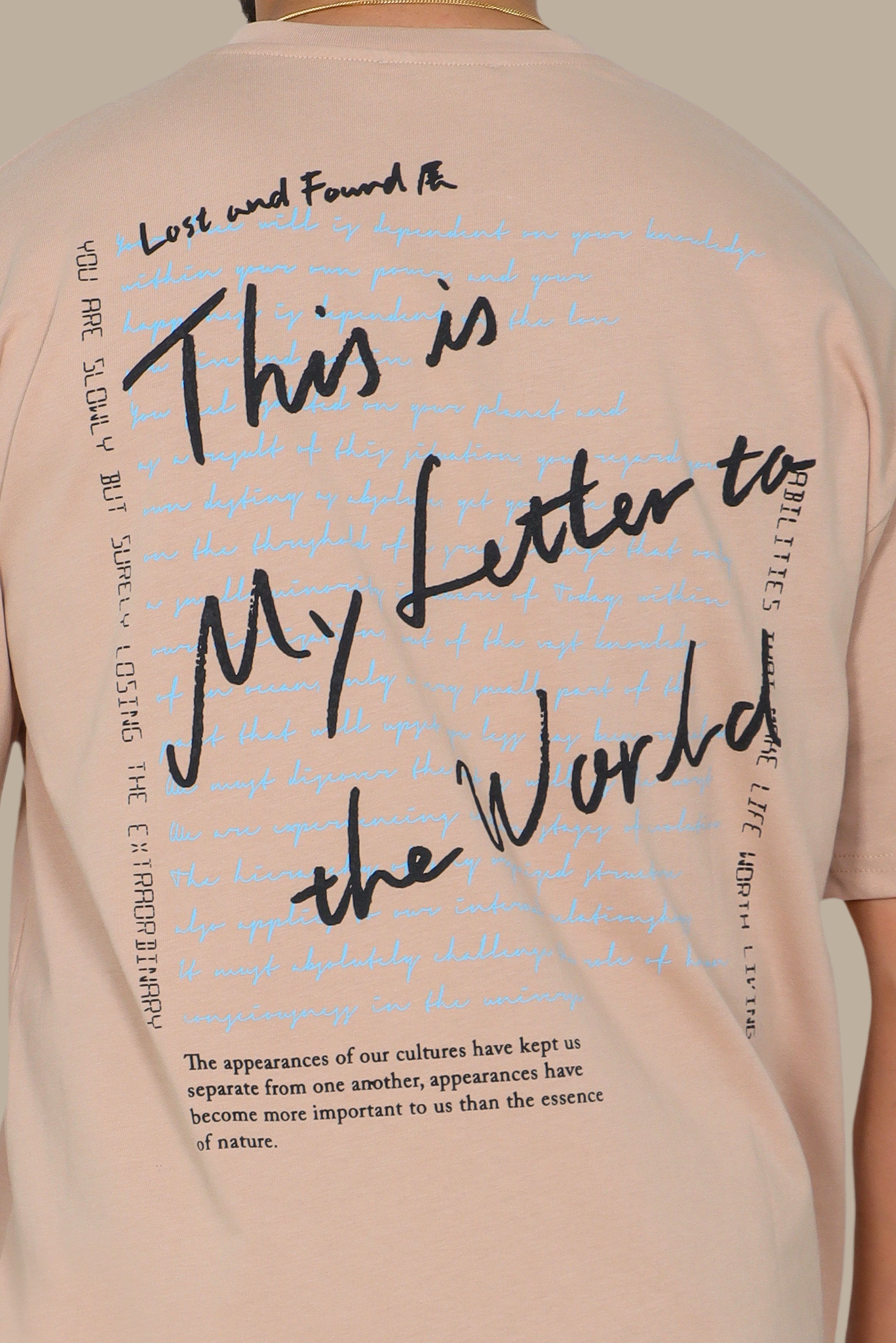 Beige Oversized T-Shirt with "This Is My Letter to the World" Print