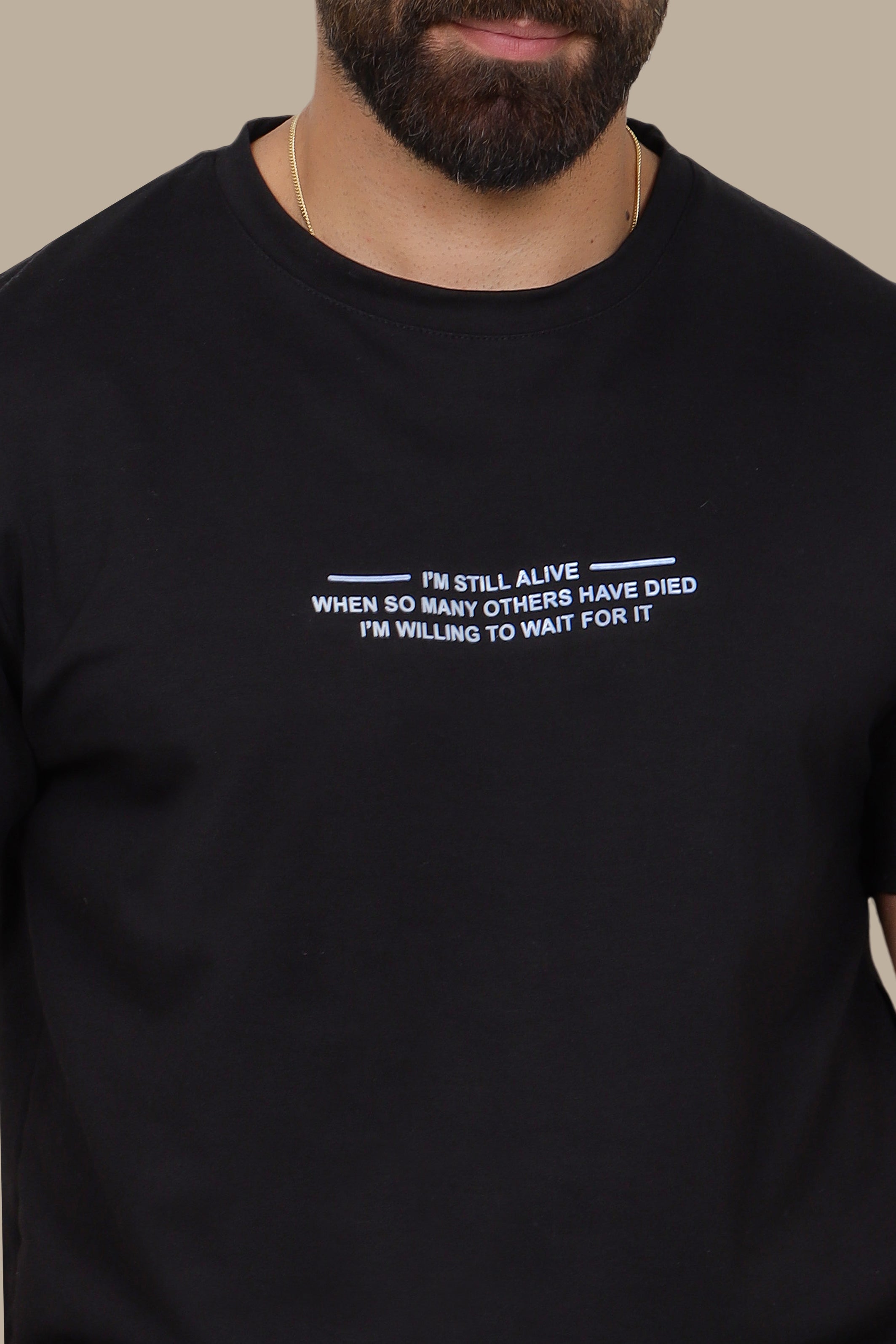 Black Half-Oversized T-Shirt with "I'm Still Alive" Print