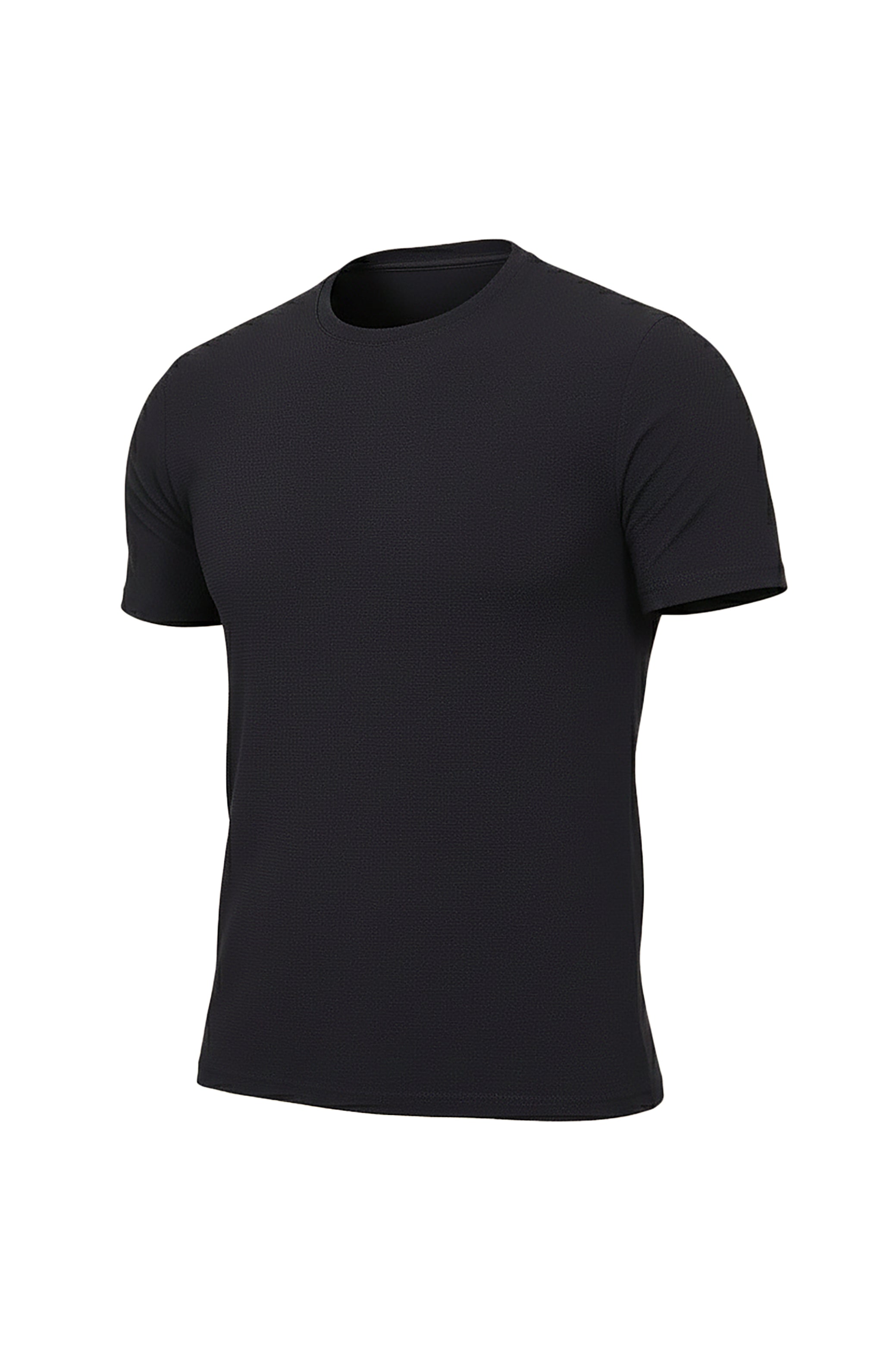 Black Structured Lycra Round Neck T-Shirt