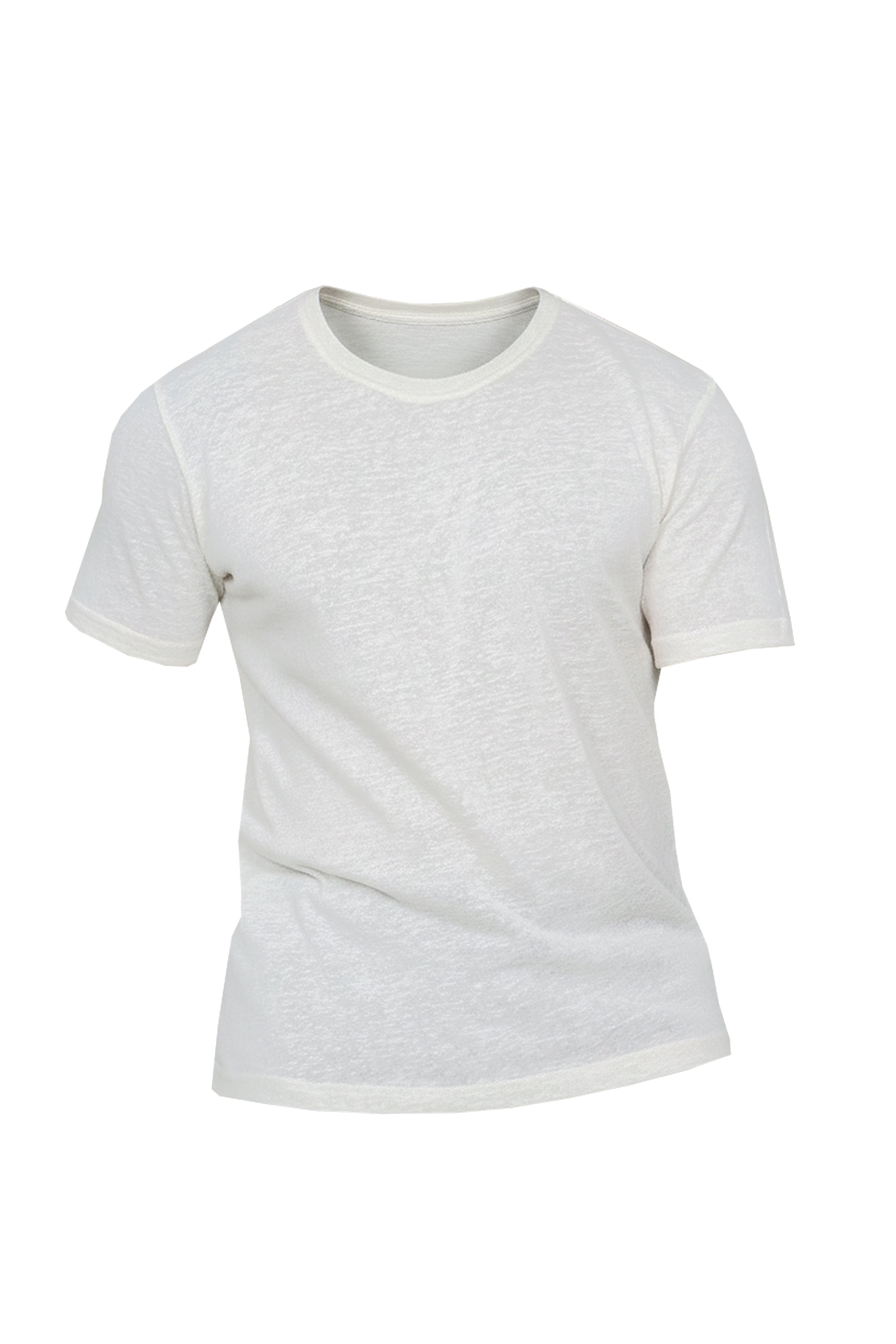 Off-White Linen T-Shirt with Round Neck