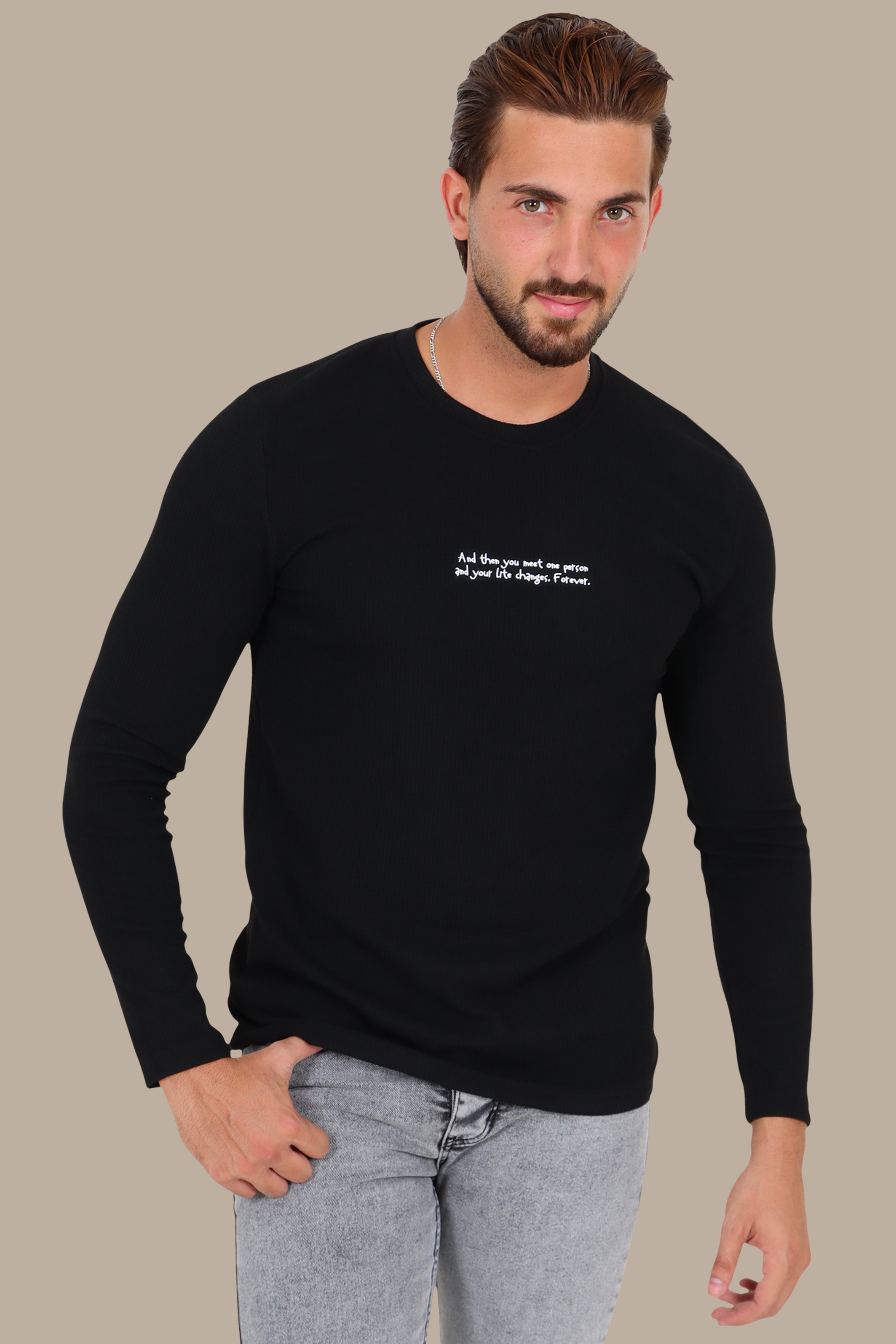 Black “One Person” Ribbed Long Sleeve