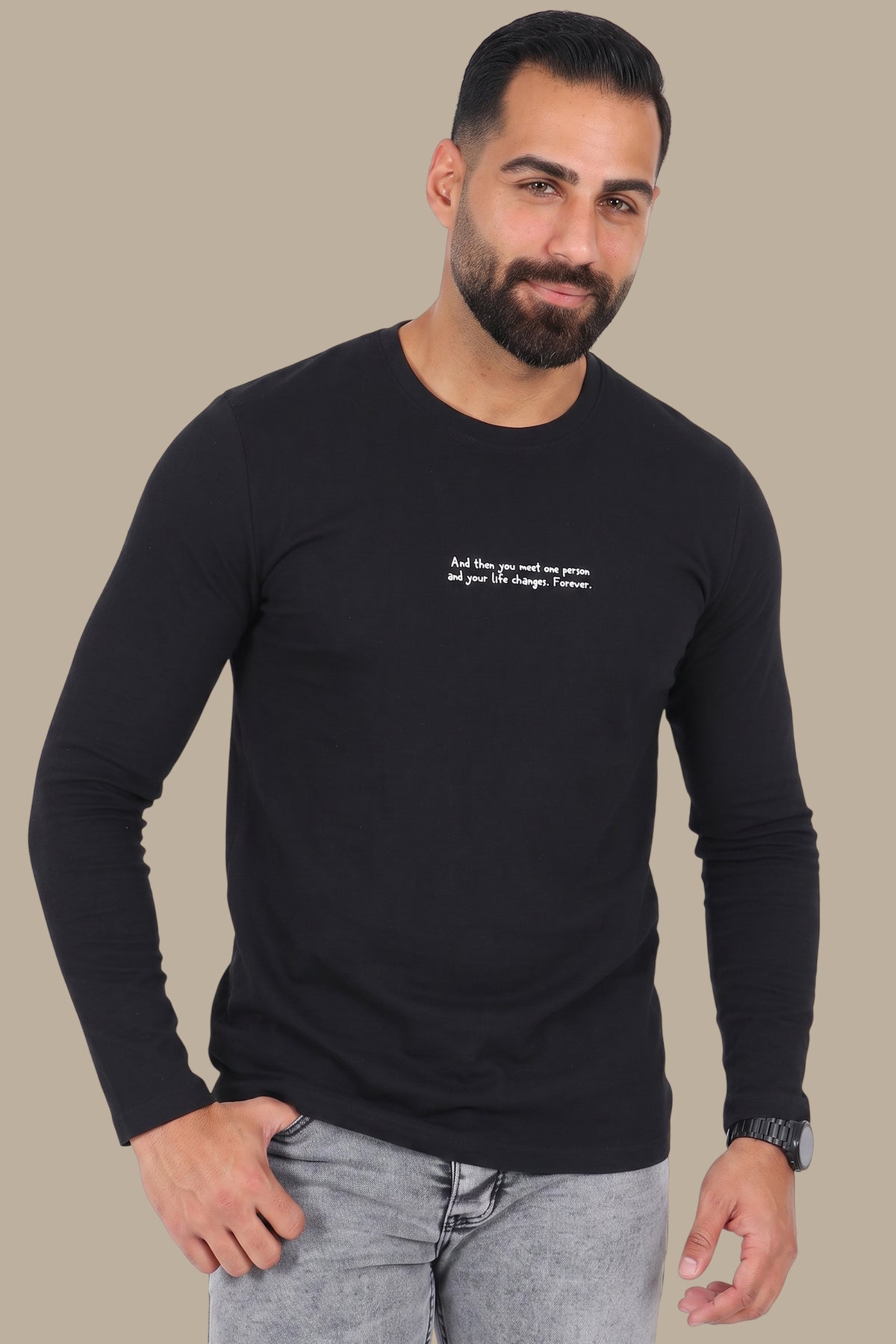 Black “One Person” Ribbed Long Sleeve