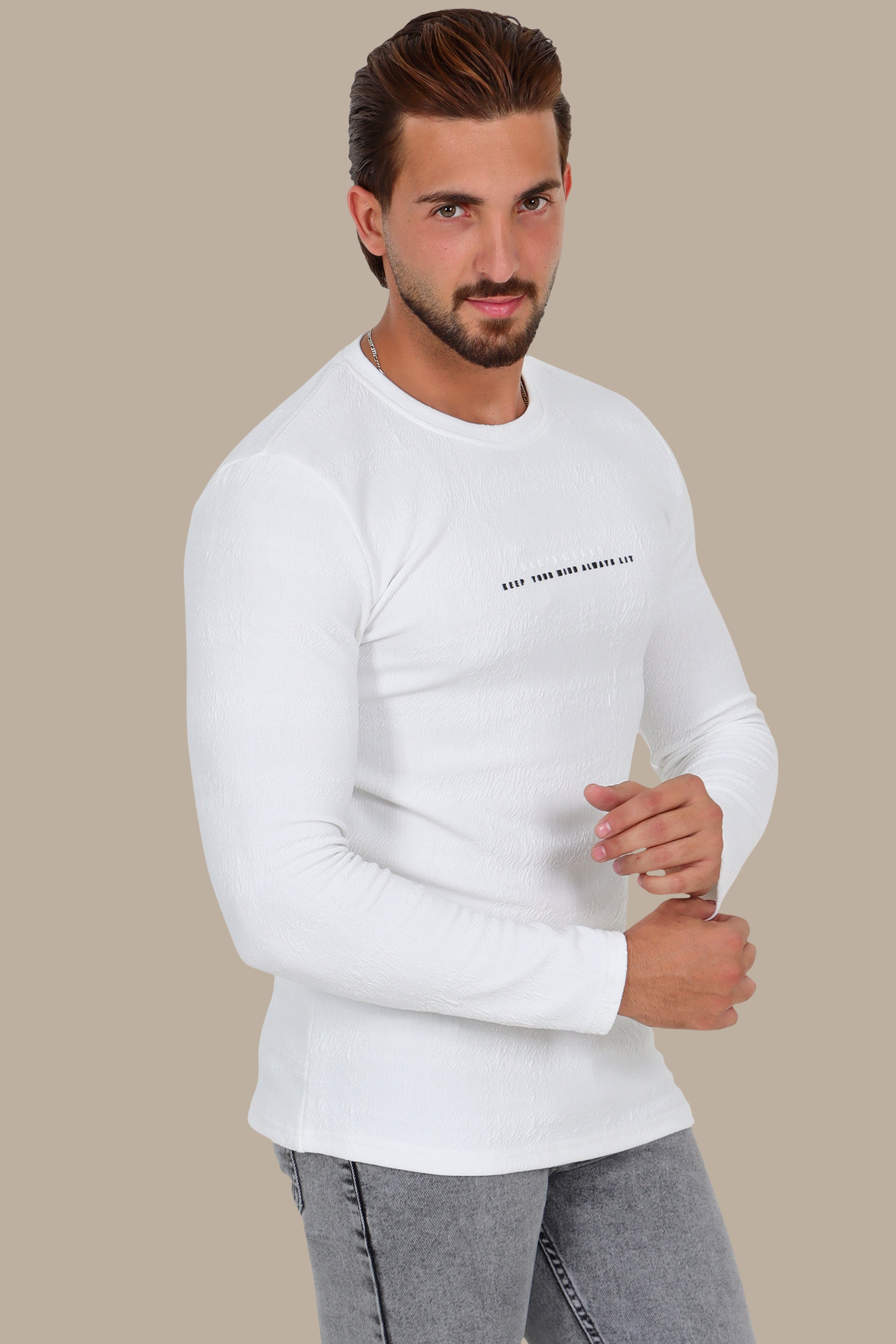 White “Don't Worry” Bubbled Long Sleeve
