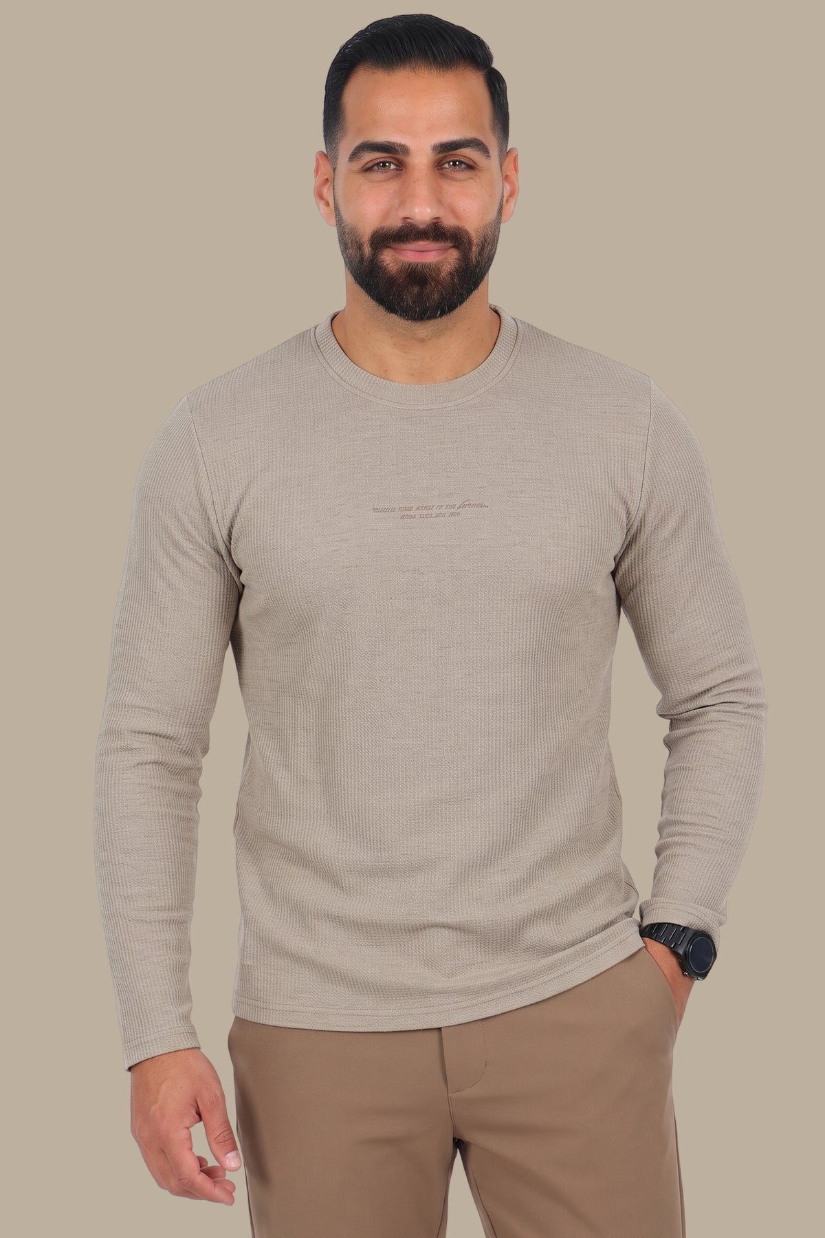 Beige “Who Checks” Ribbed Long Sleeve