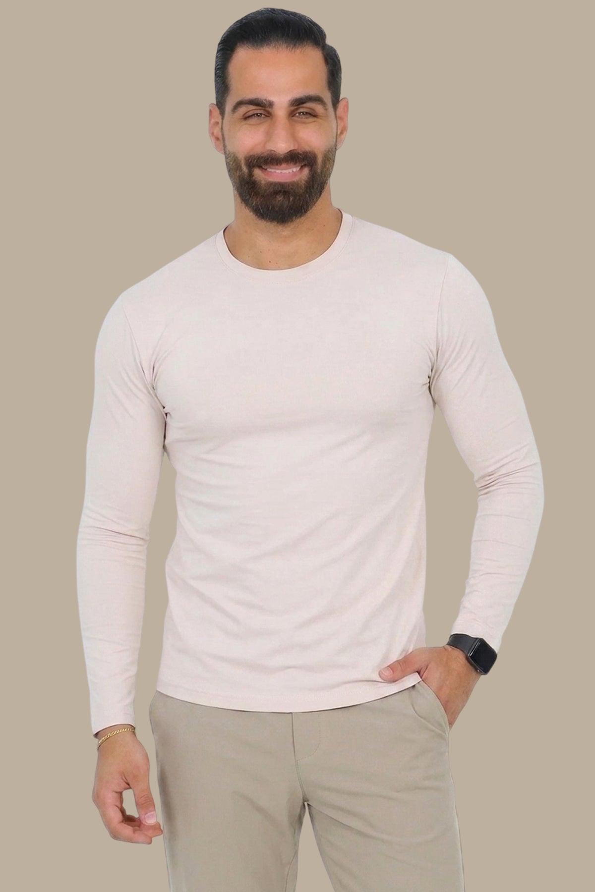 Light Beige Basic Long Sleeve Top