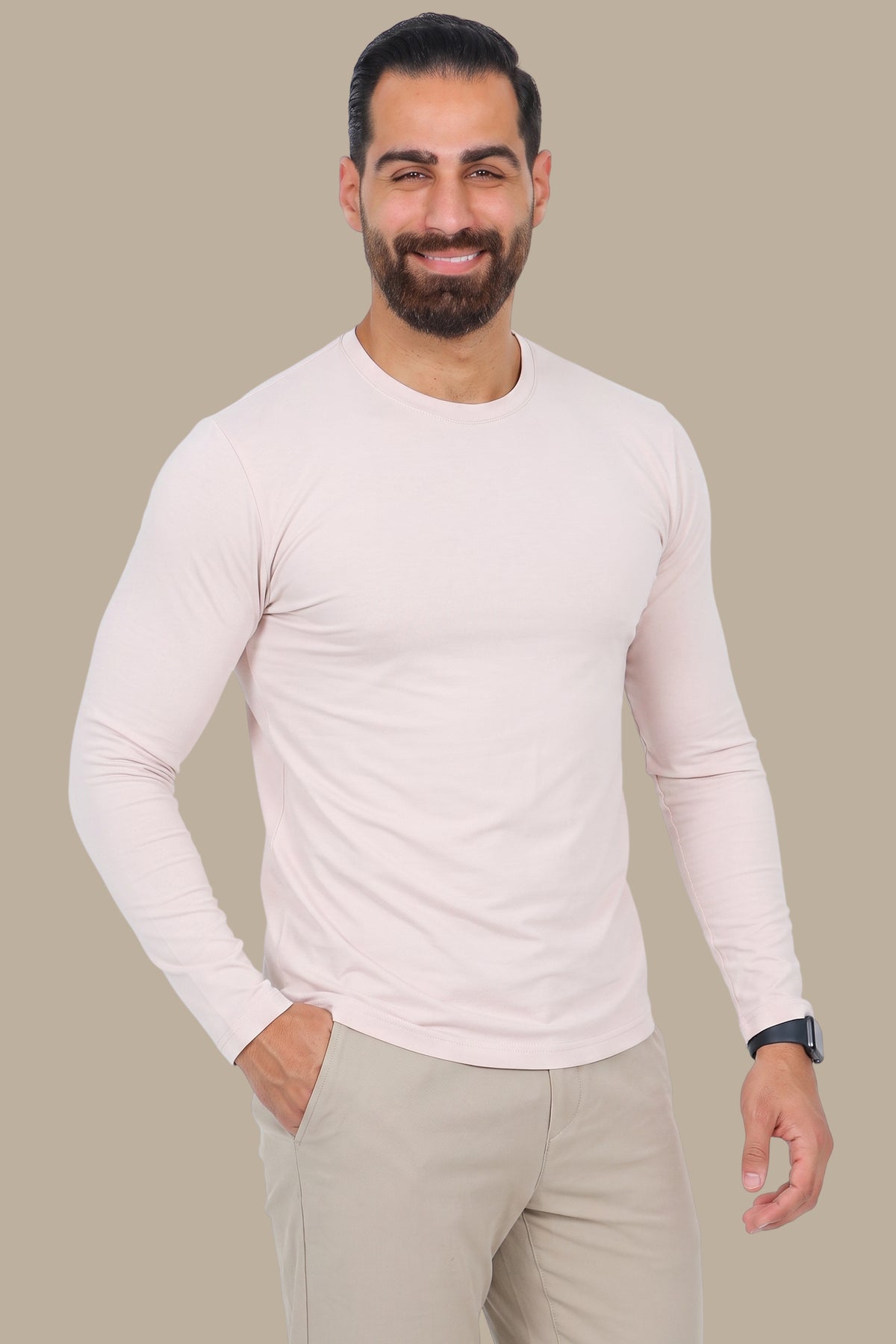 Light Beige Basic Long Sleeve Top