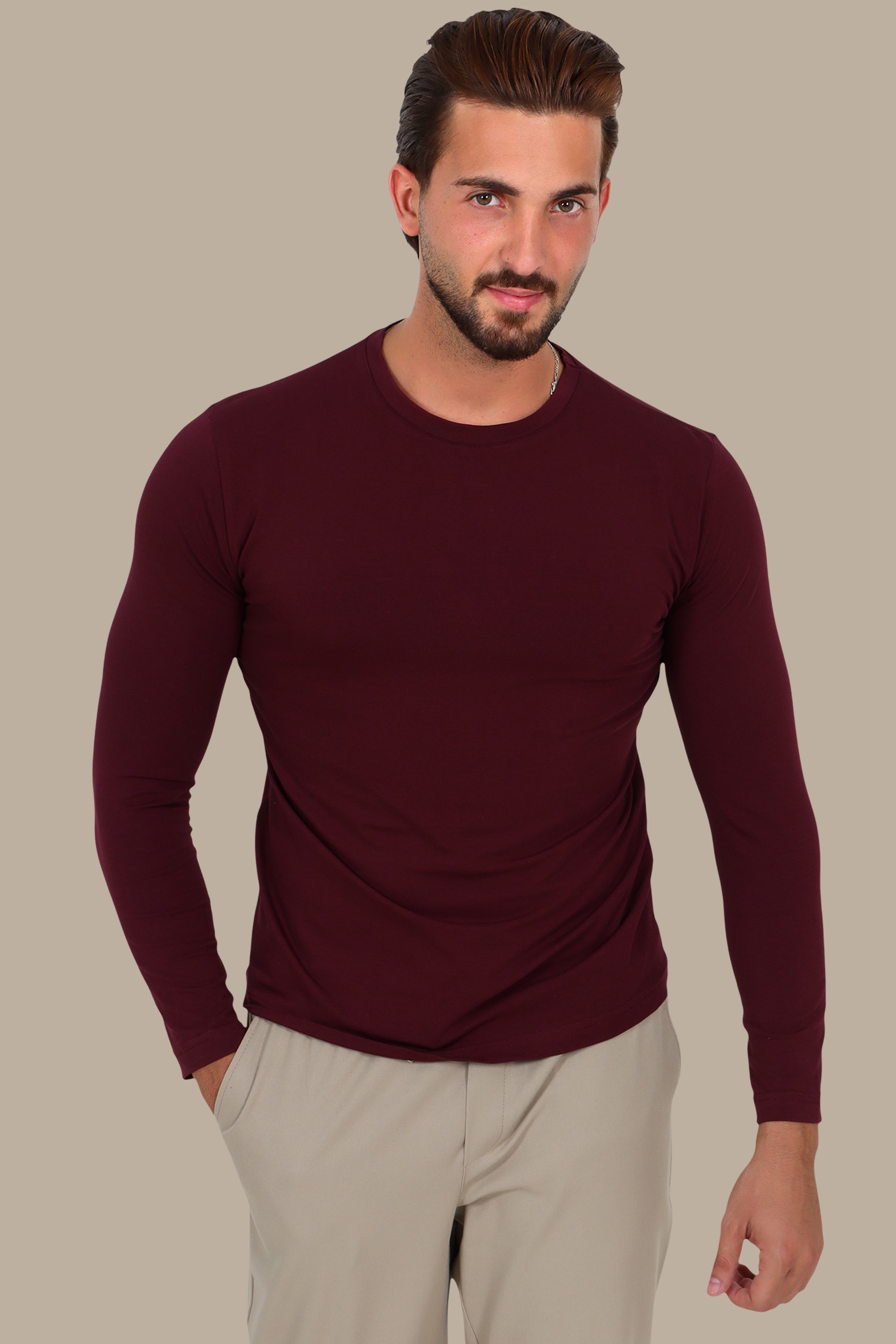 Burgundy Basic Long Sleeve Top