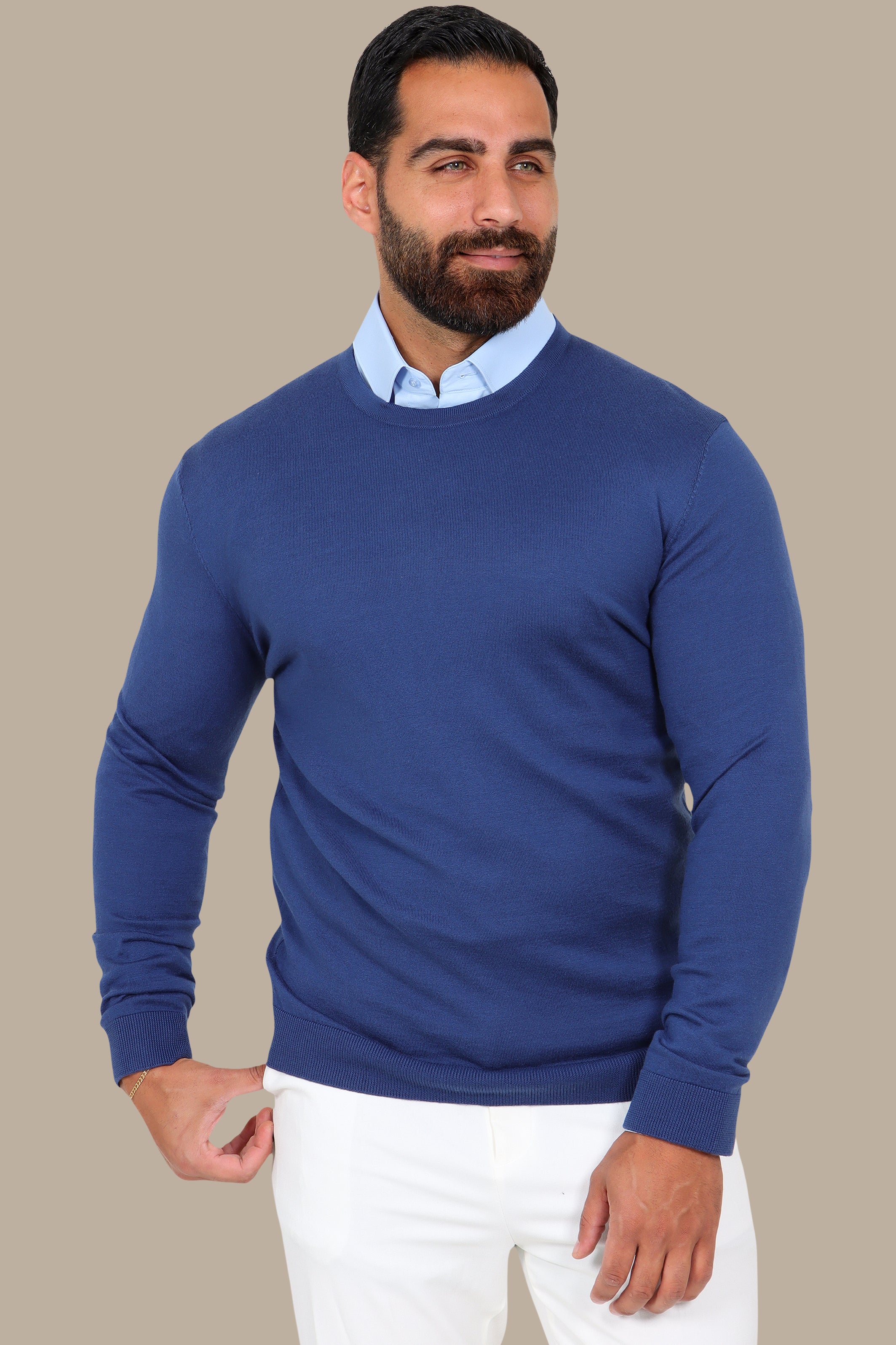 Blue R-Neck Basic Sweater