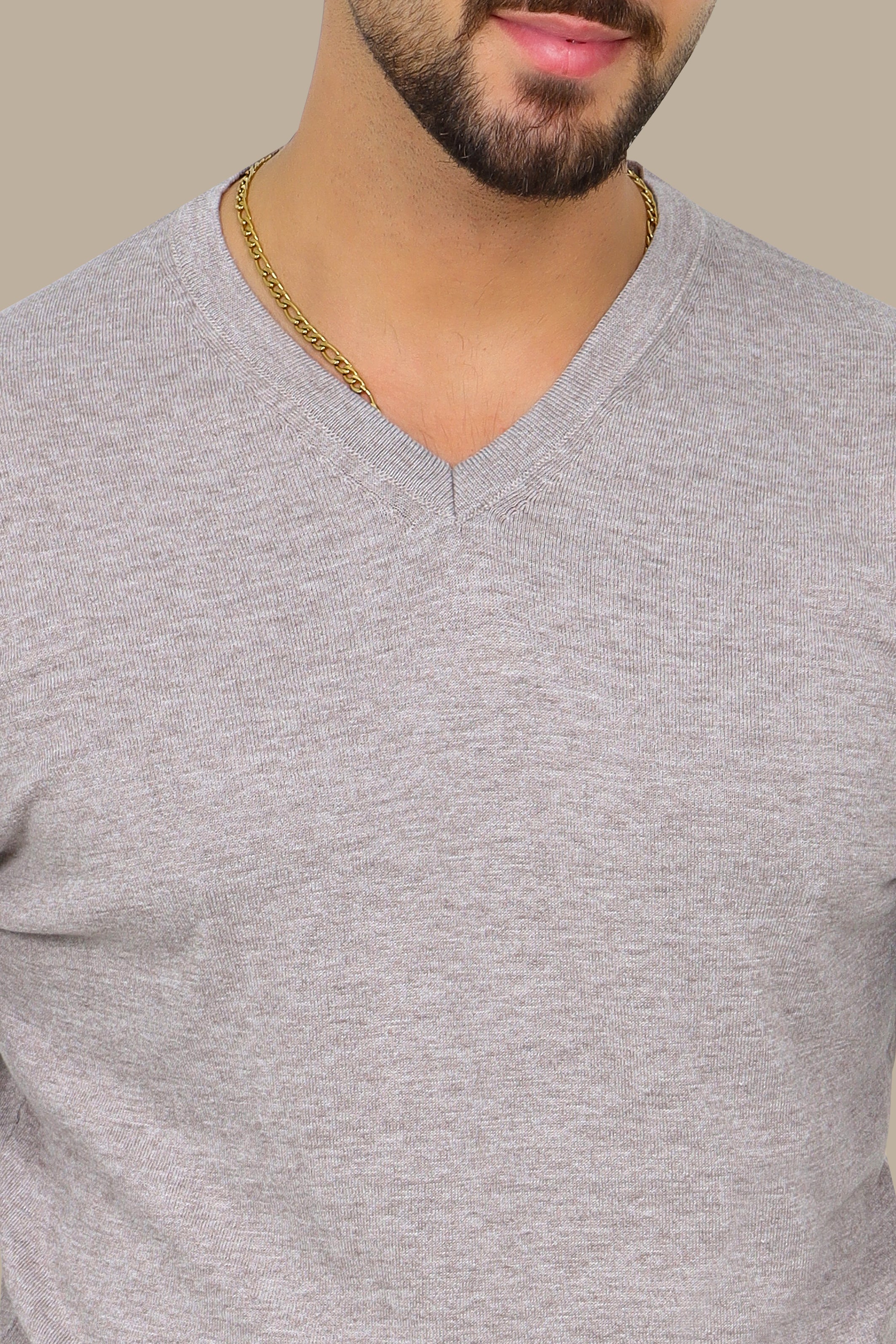 Light Beige Basic V-Neck Sweater