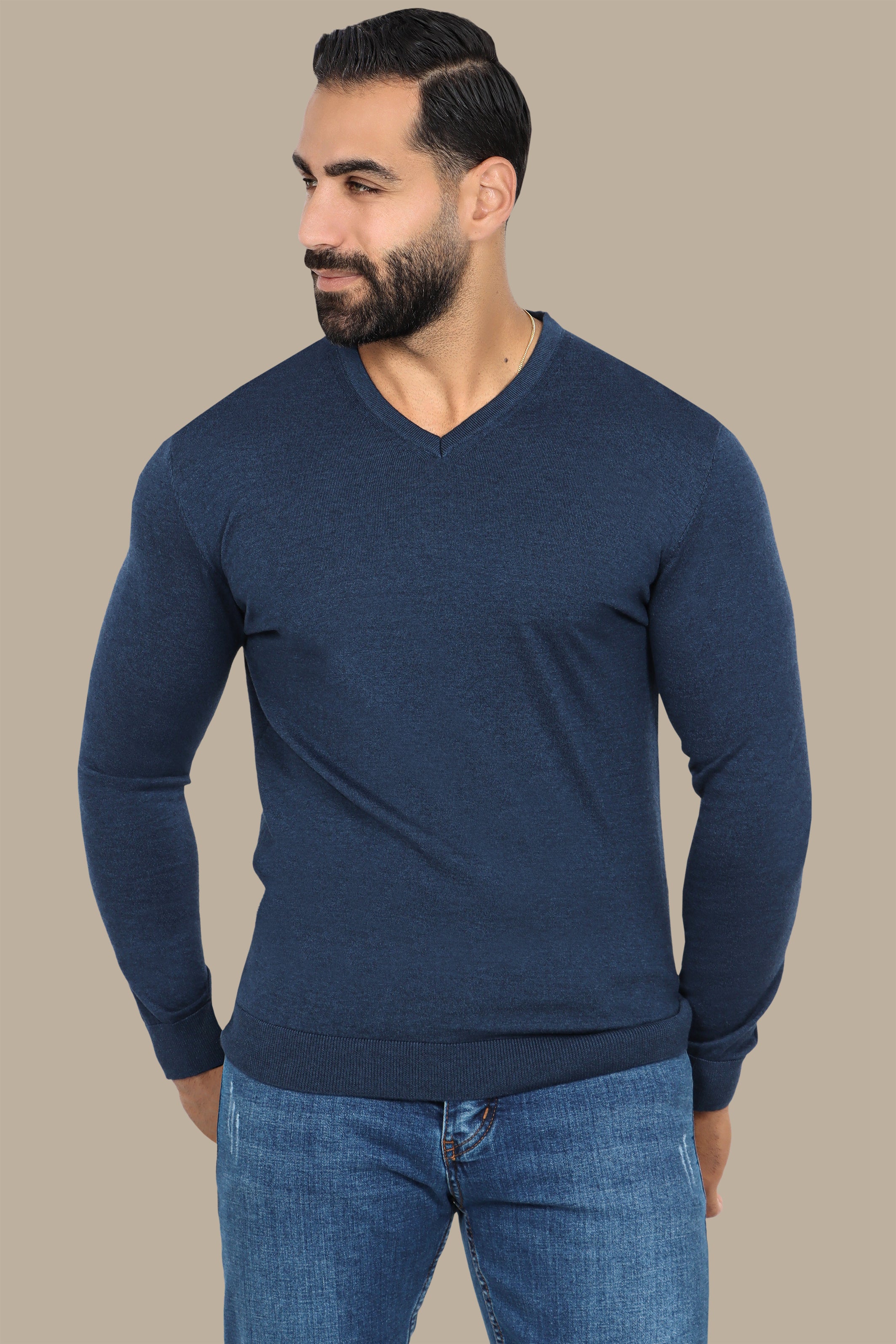 Petrol V-Neck Basic Sweater