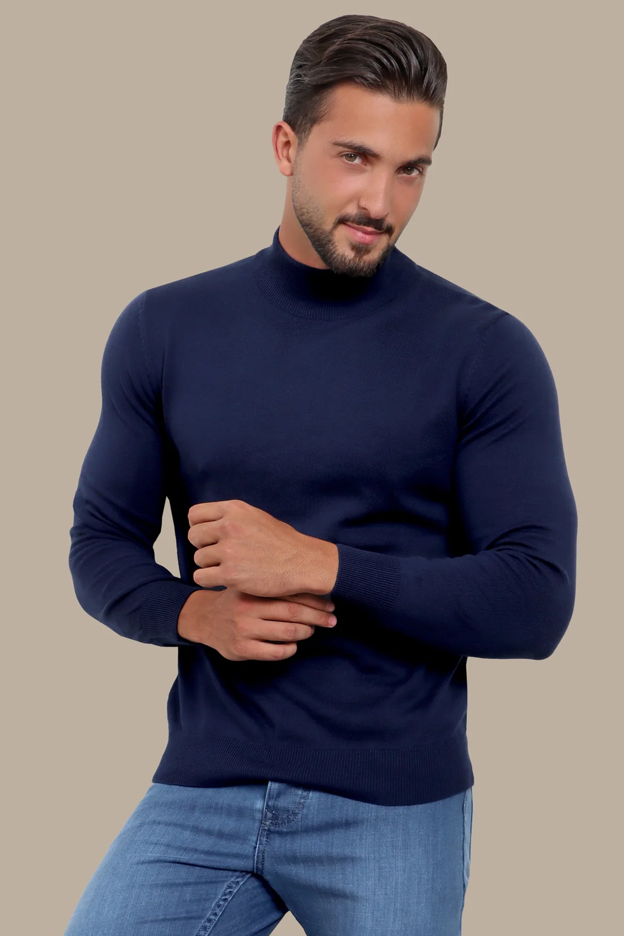 Navy High Neck Basic Sweater