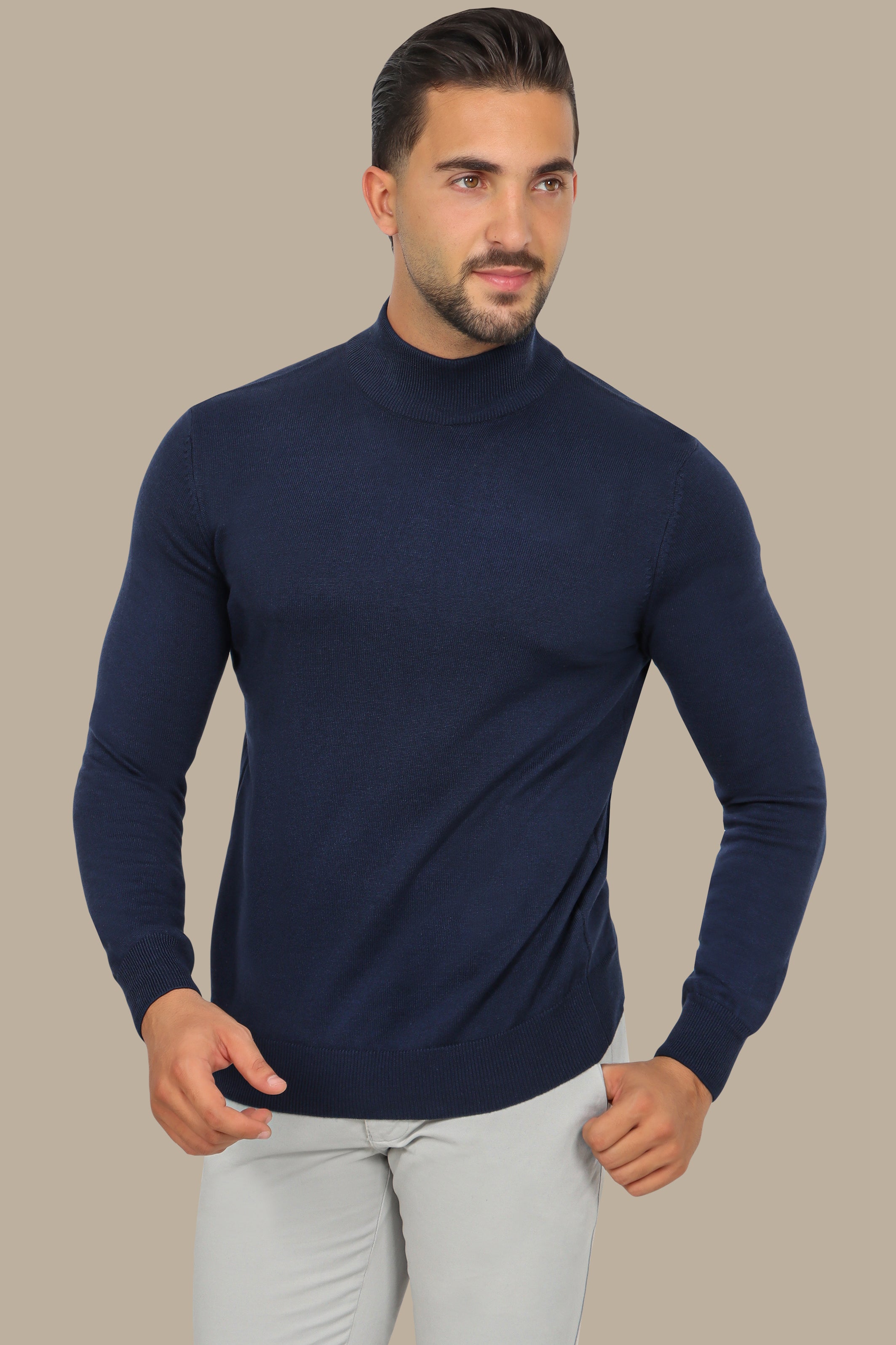 Navy High Neck Basic Sweater