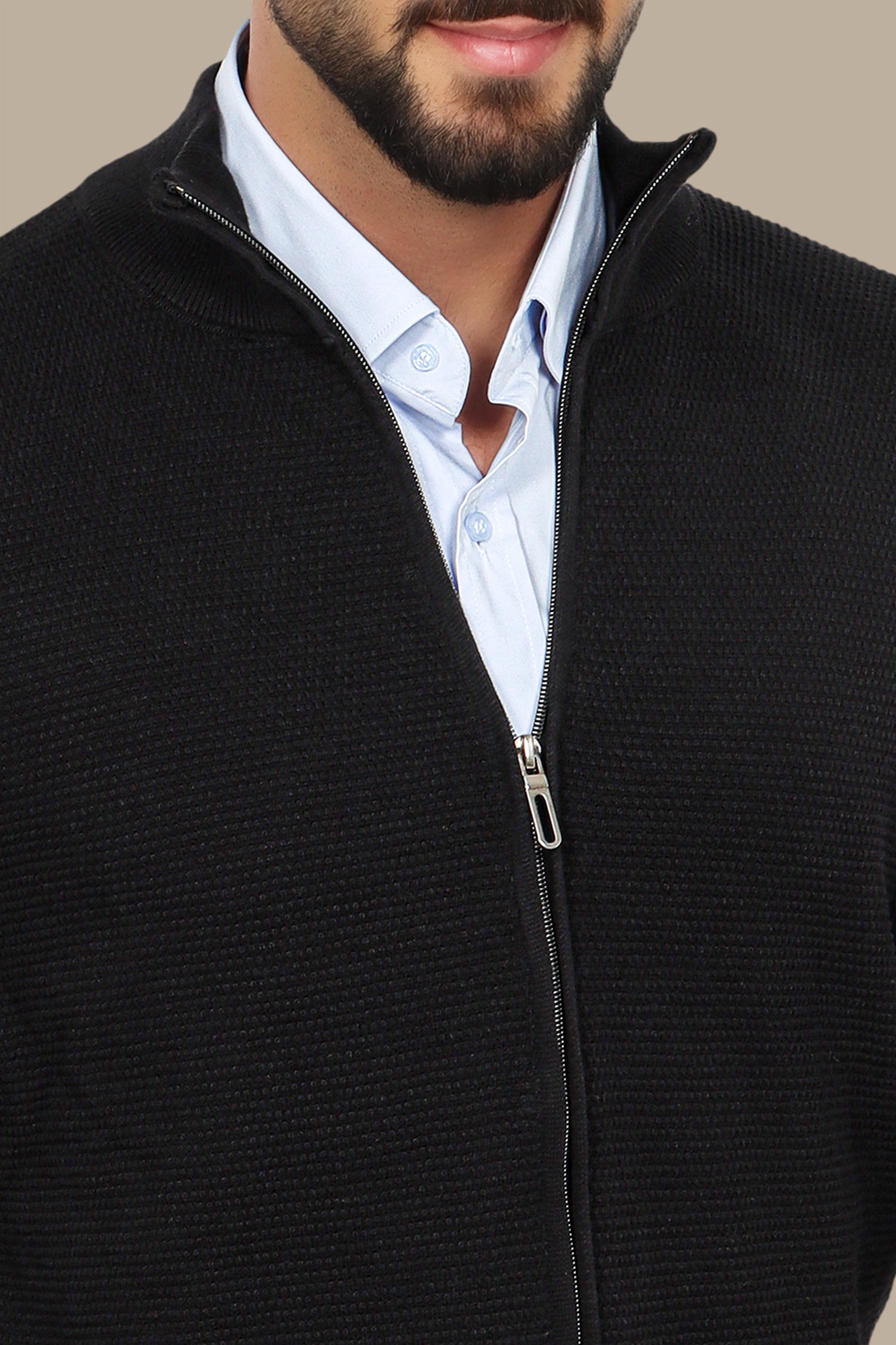 Black Full-Zip Cardigan with Bee Print