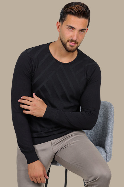 Black Striped Double-Neck Sweater