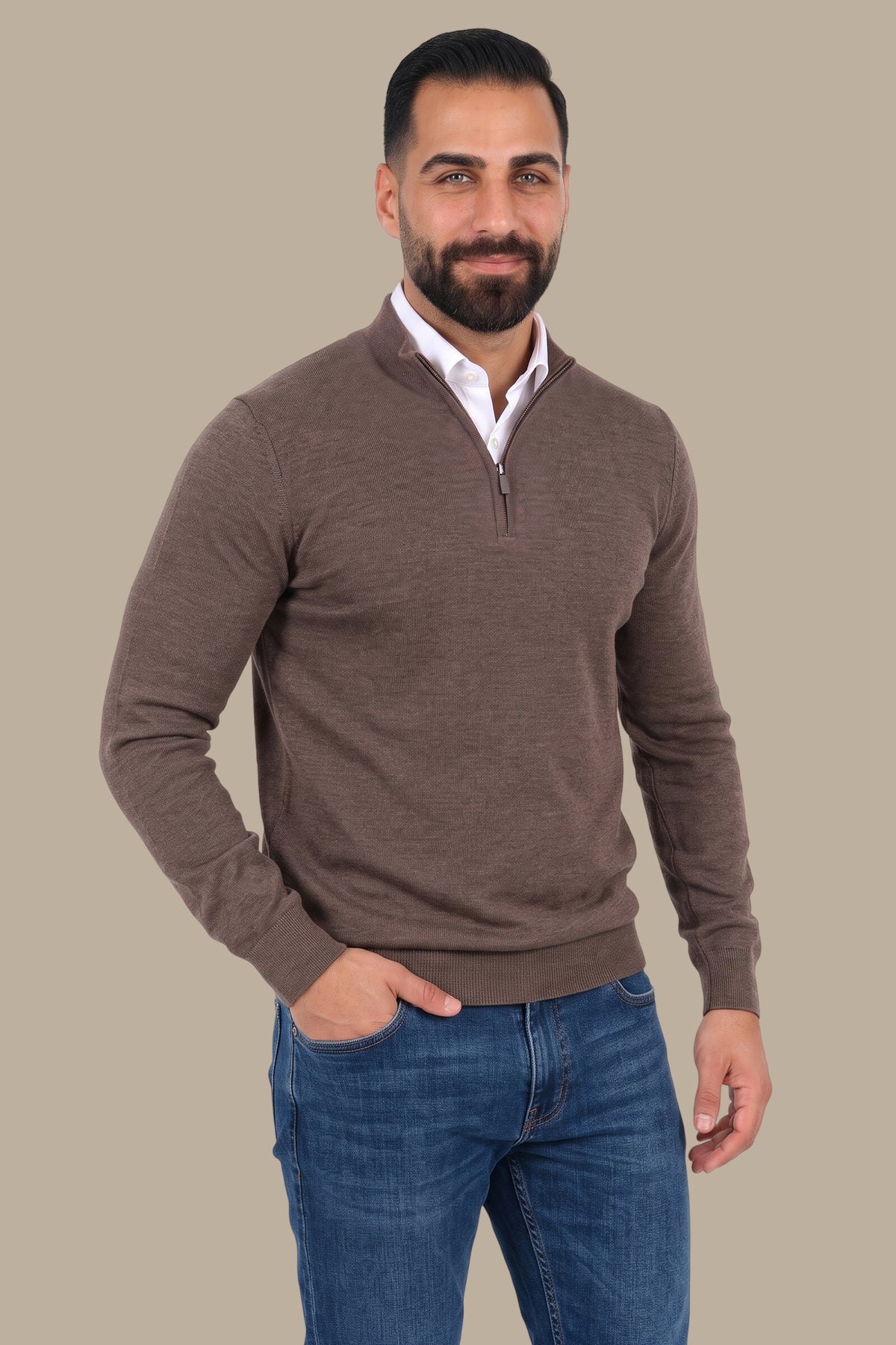 Cotton Sweater with Half Zipper