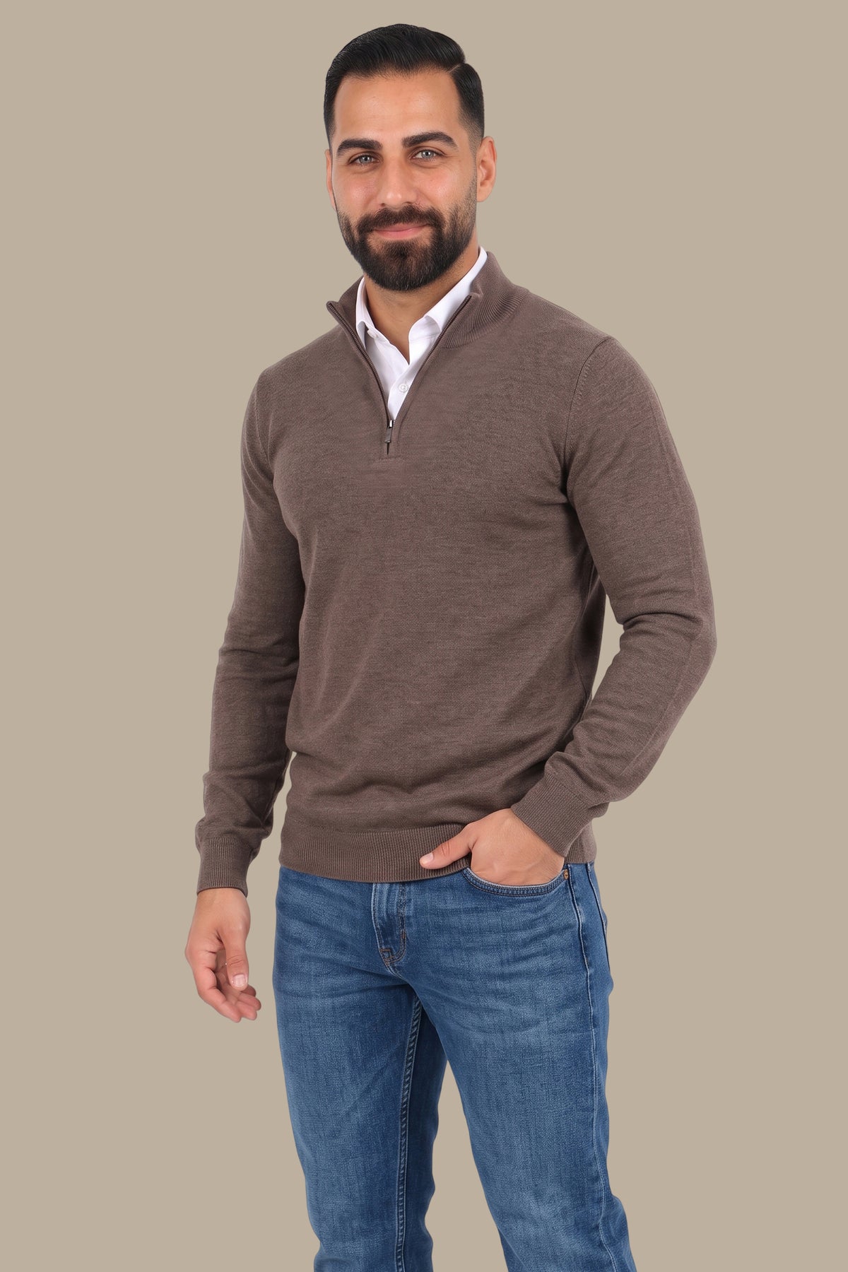 Cotton Sweater with Half Zipper