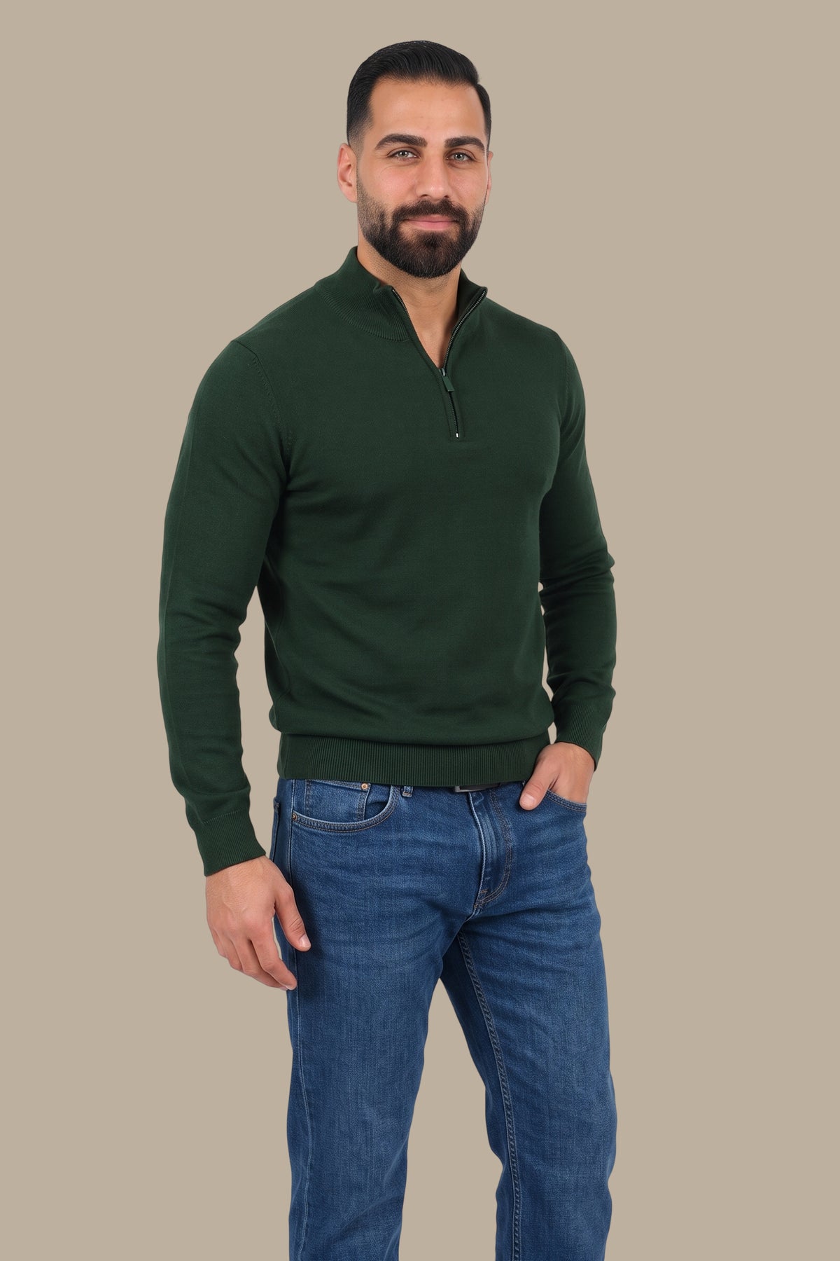 Cotton Sweater with Half Zipper