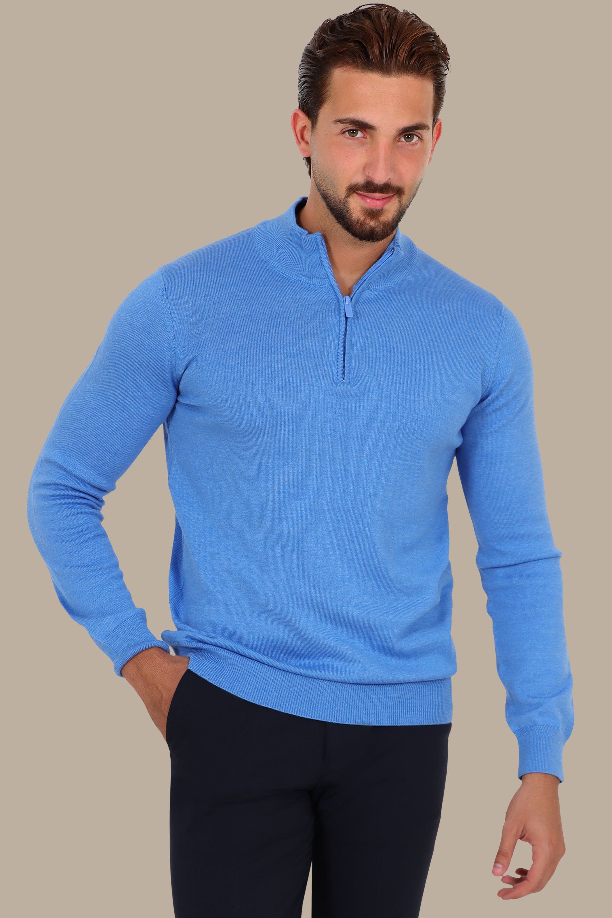 Sweater Half Zipper Cotton | Light Blue