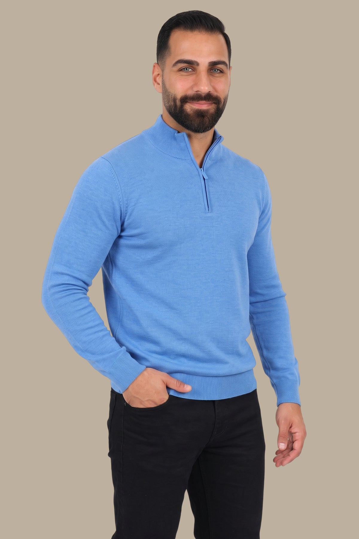 Cotton Sweater with Half Zipper