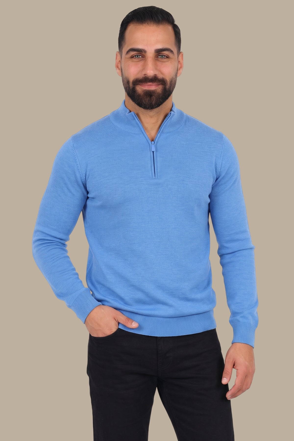 Cotton Sweater with Half Zipper