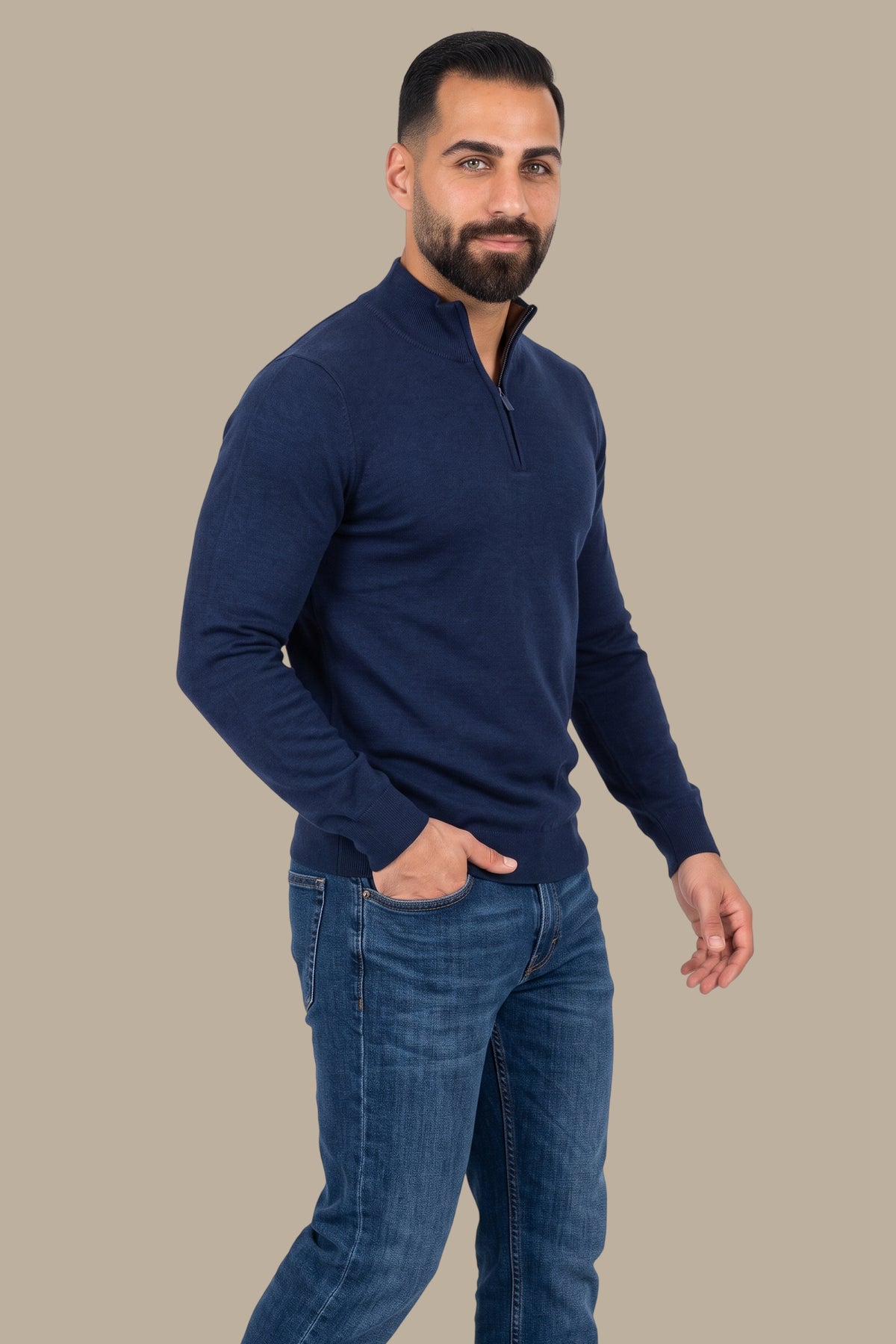 Cotton Sweater with Half Zipper