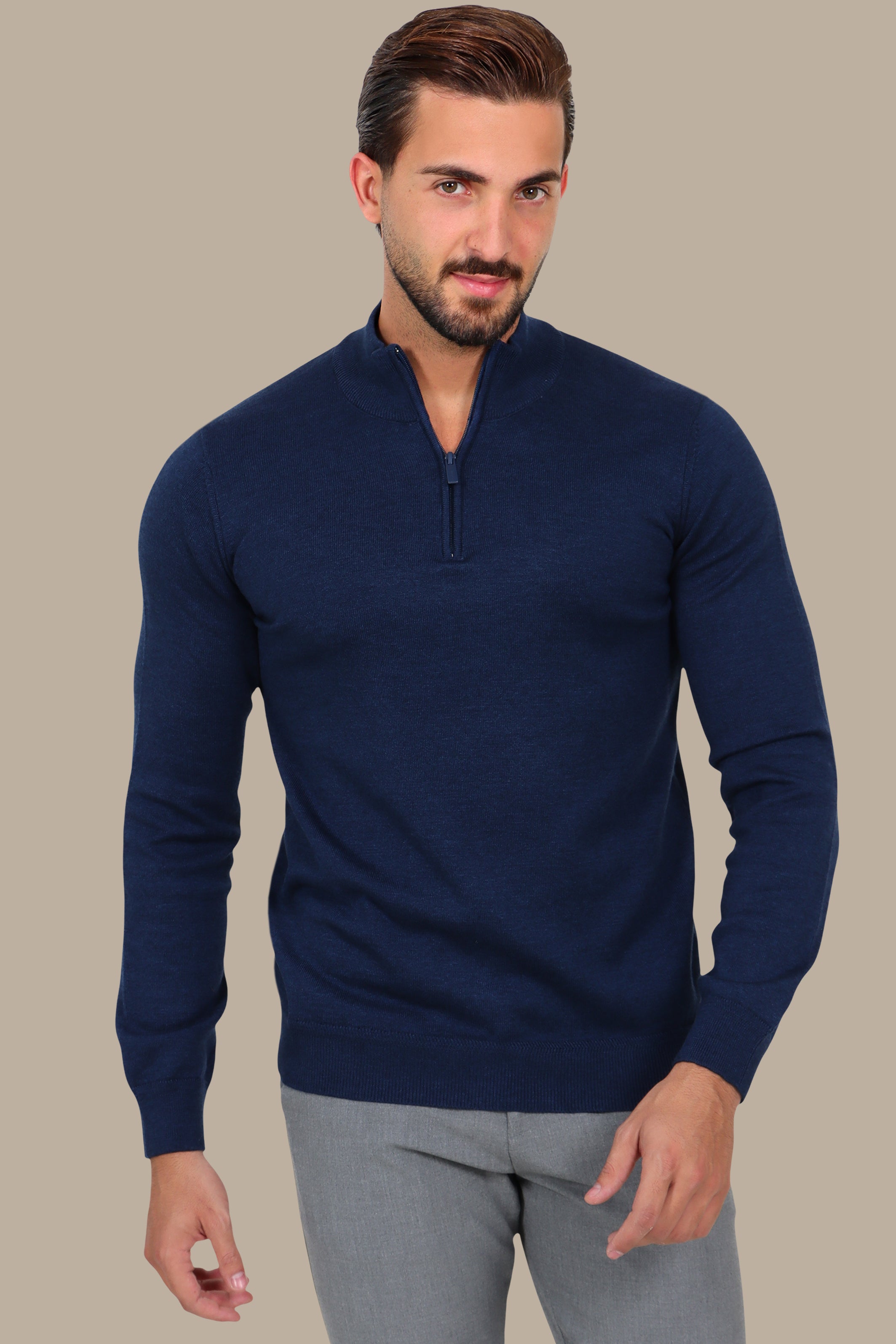 Navy Cotton Half-Zip Sweater