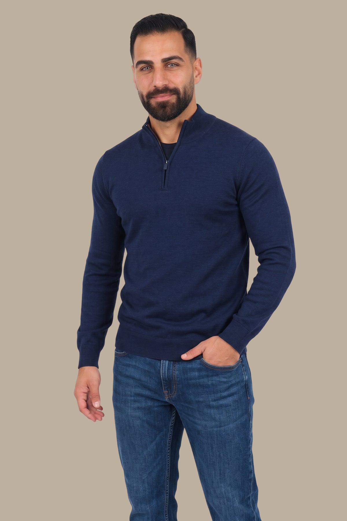 Cotton Sweater with Half Zipper